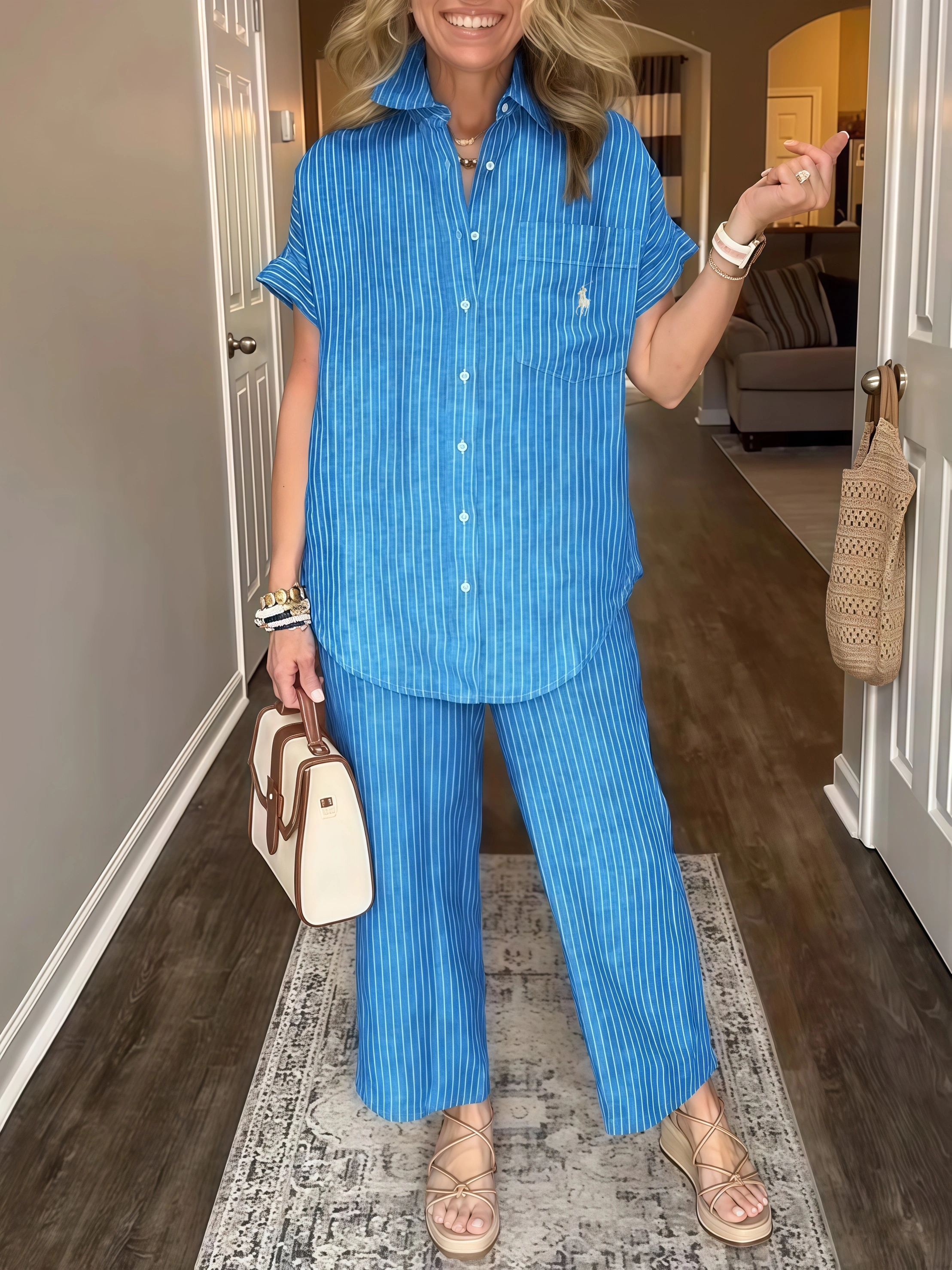 CLEARANCEš„Ralph Lauren Classic Striped Pocket Shirt Set (Buy 2 Freeshipping)