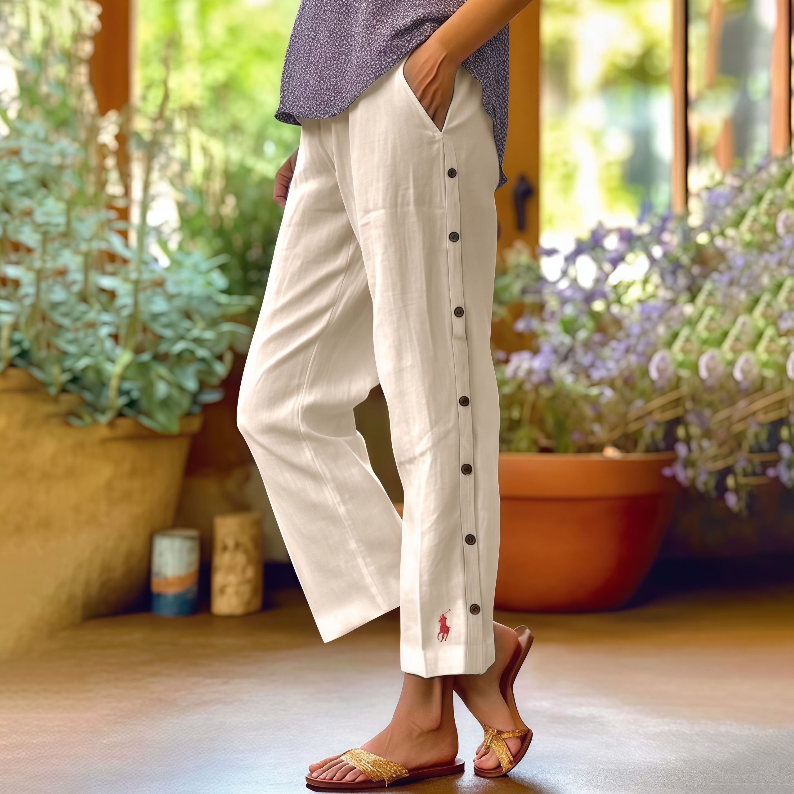 Women's Linen Beach Side-Buttoned Closure Pants (BUY 2 FREESHIPPING)
