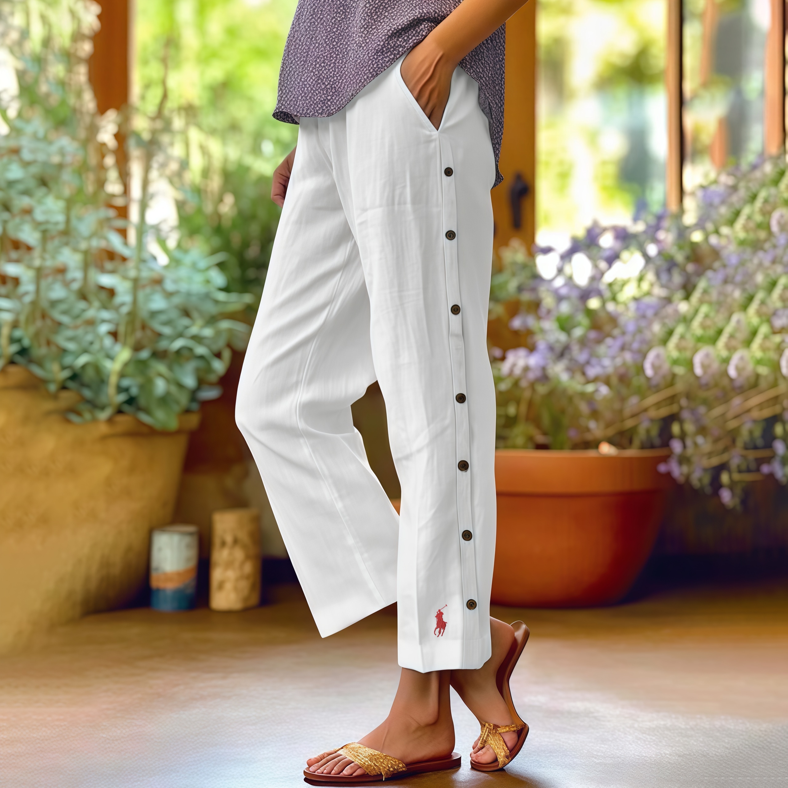 Women's Linen Beach Side-Buttoned Closure Pants (BUY 2 FREESHIPPING)