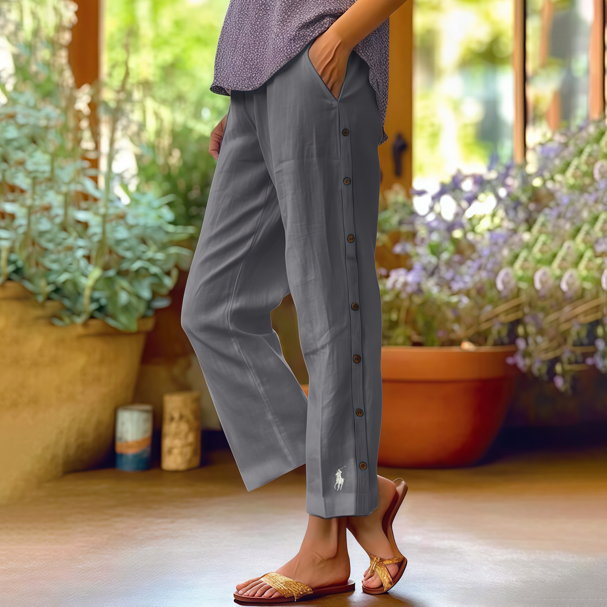 Women's Linen Beach Side-Buttoned Closure Pants (BUY 2 FREESHIPPING)