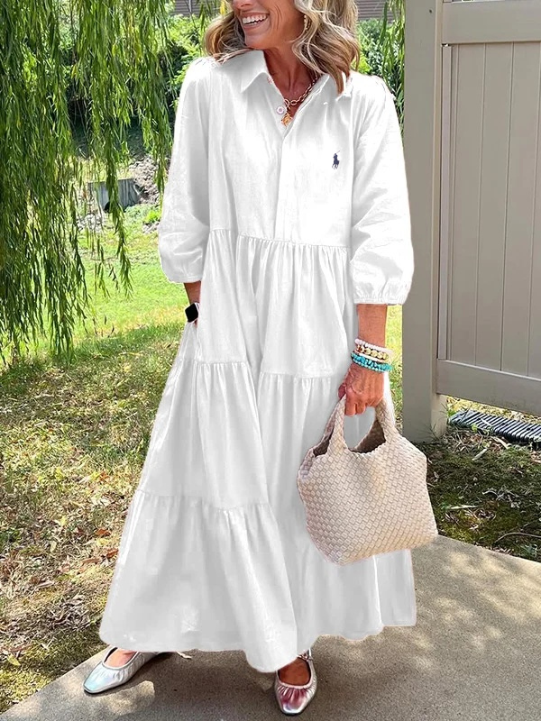 Ralph Lauren Women's Loose Cotton Linen Lapel Dress