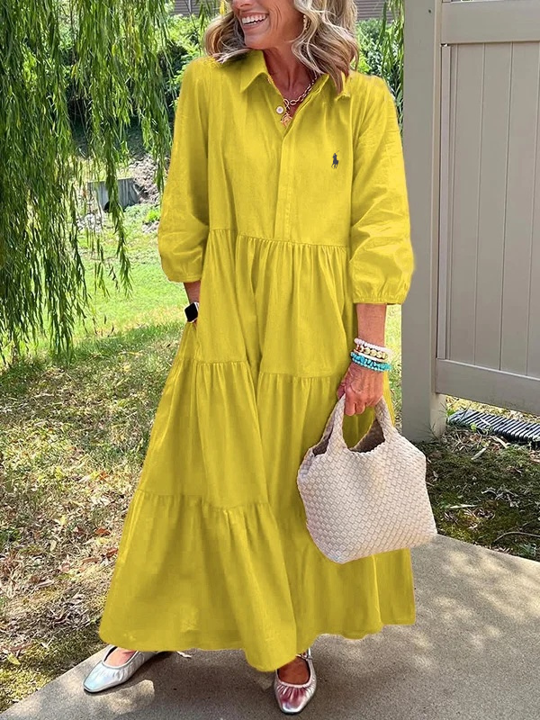 Ralph Lauren Women's Loose Cotton Linen Lapel Dress