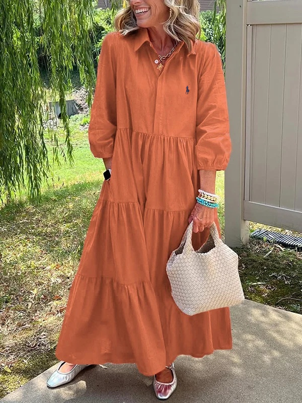 Ralph Lauren Women's Loose Cotton Linen Lapel Dress