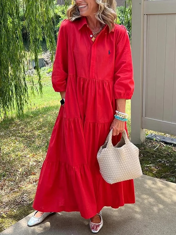 Ralph Lauren Women's Loose Cotton Linen Lapel Dress