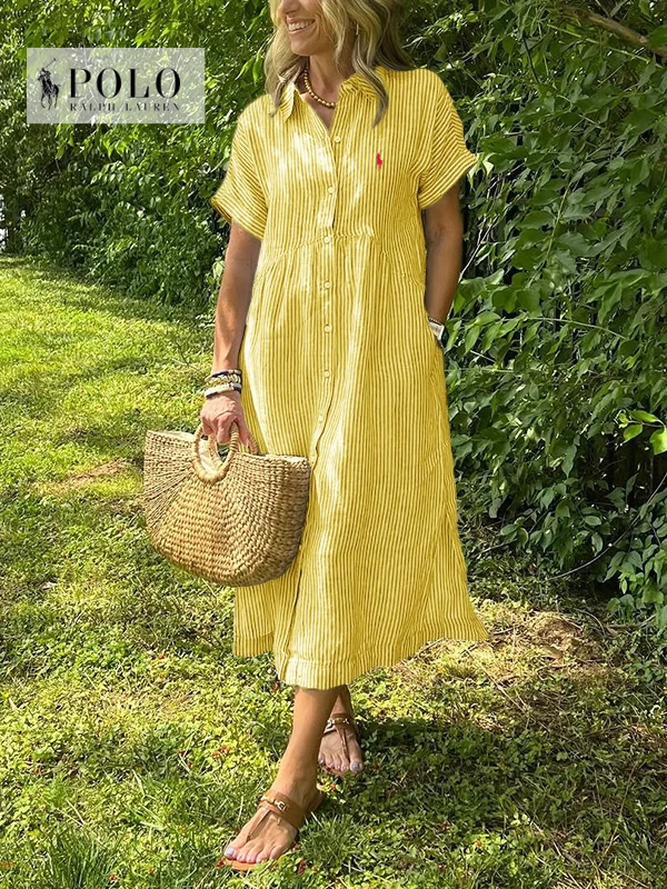 Ralph Lauren Striped Lapel Button Down Shirt Dress