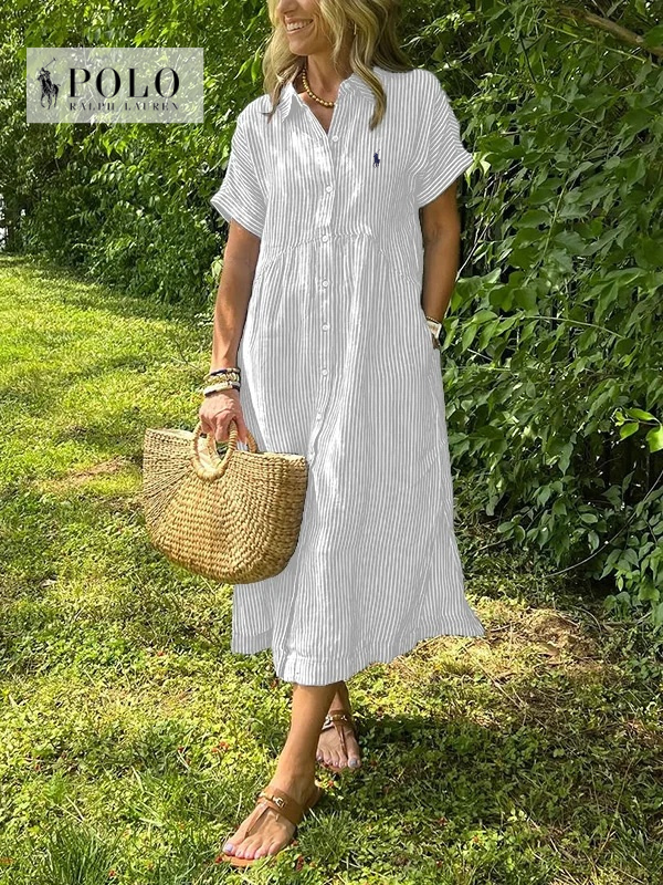 Ralph Lauren Striped Lapel Button Down Shirt Dress