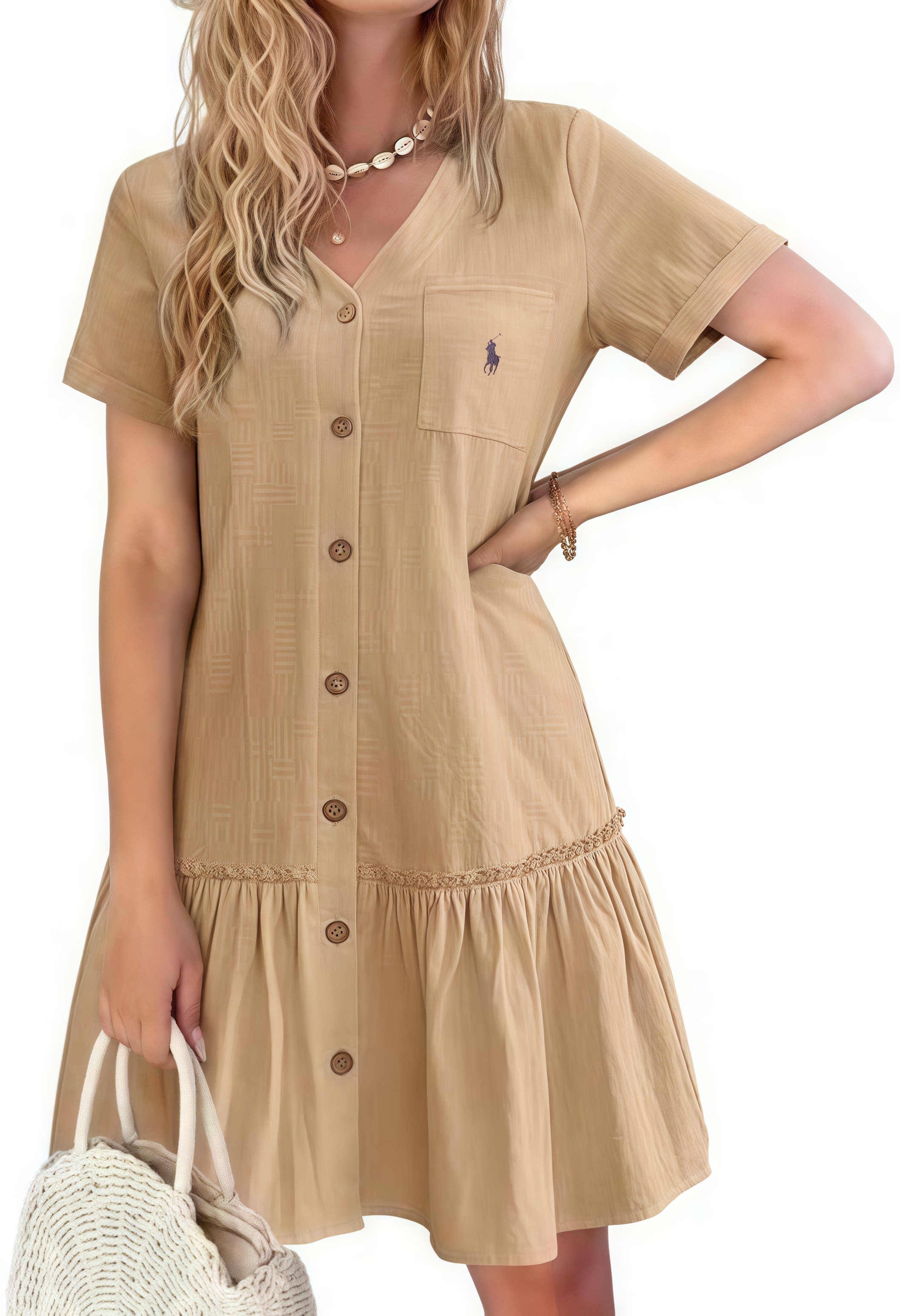 Ralph Lauren Cotton Linen Button-Down Tunic Dress