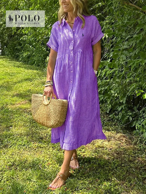 Ralph Lauren Striped Lapel Button Down Shirt Dress