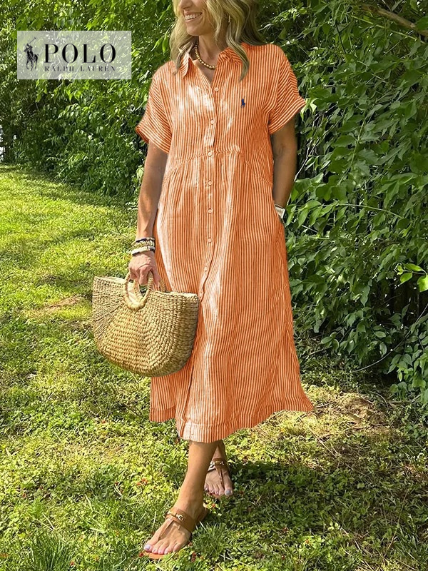Ralph Lauren Striped Lapel Button Down Shirt Dress