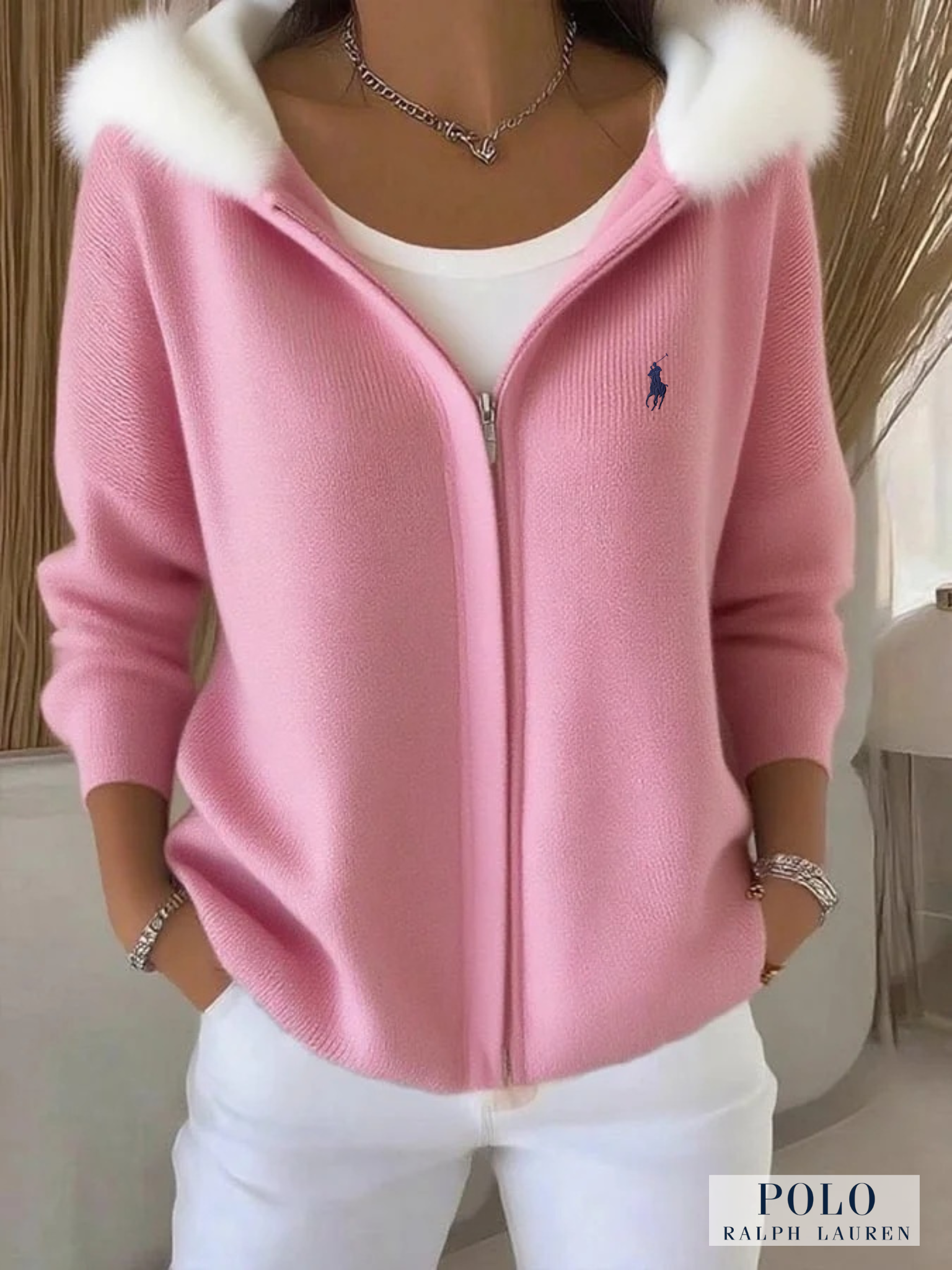 Ralph Lauren® Women's Zippered Casual Furry Hooded Sweatshirt  🩷Cancer Awareness Month Sale🩷