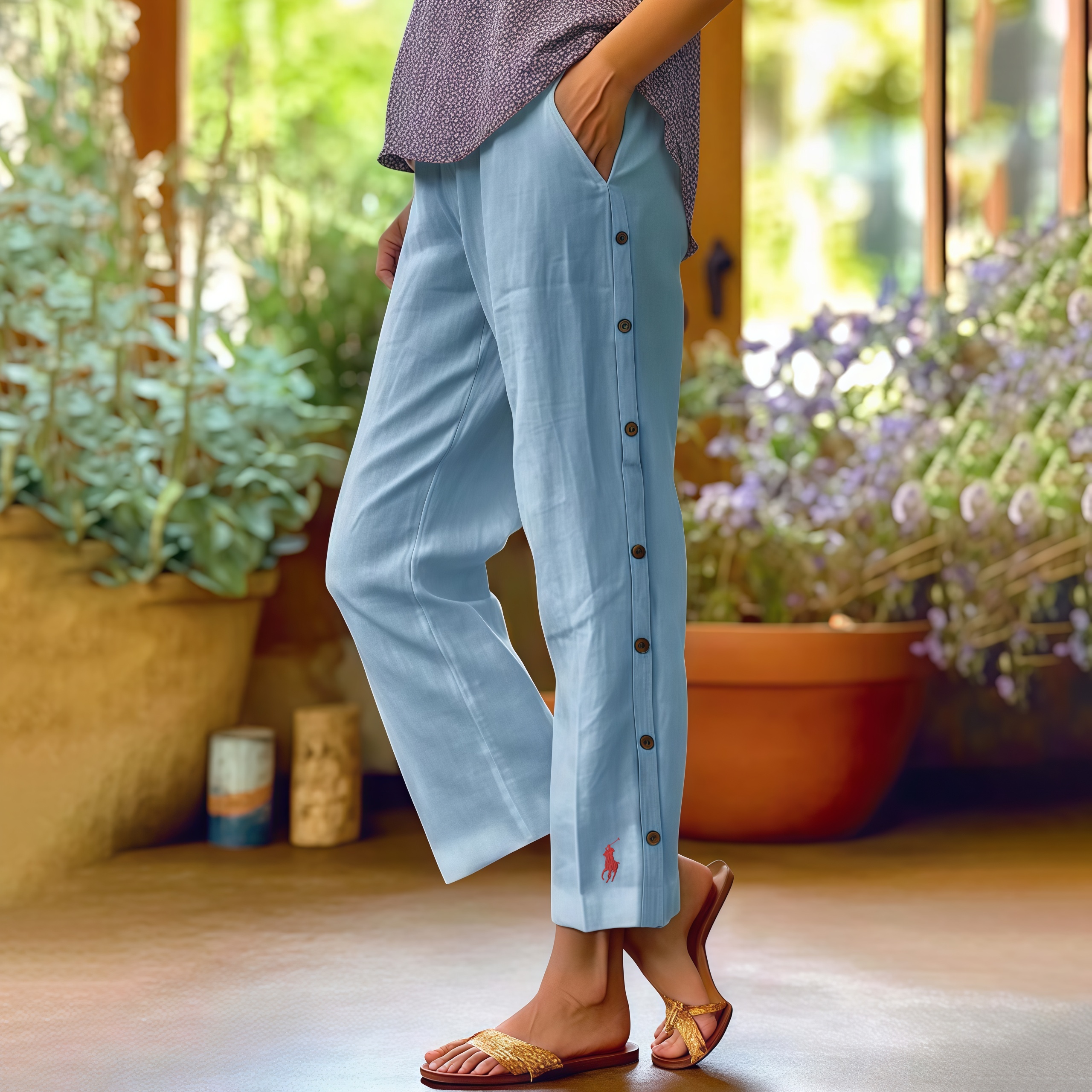 Women's Linen Beach Side-Buttoned Closure Pants (BUY 2 FREESHIPPING)