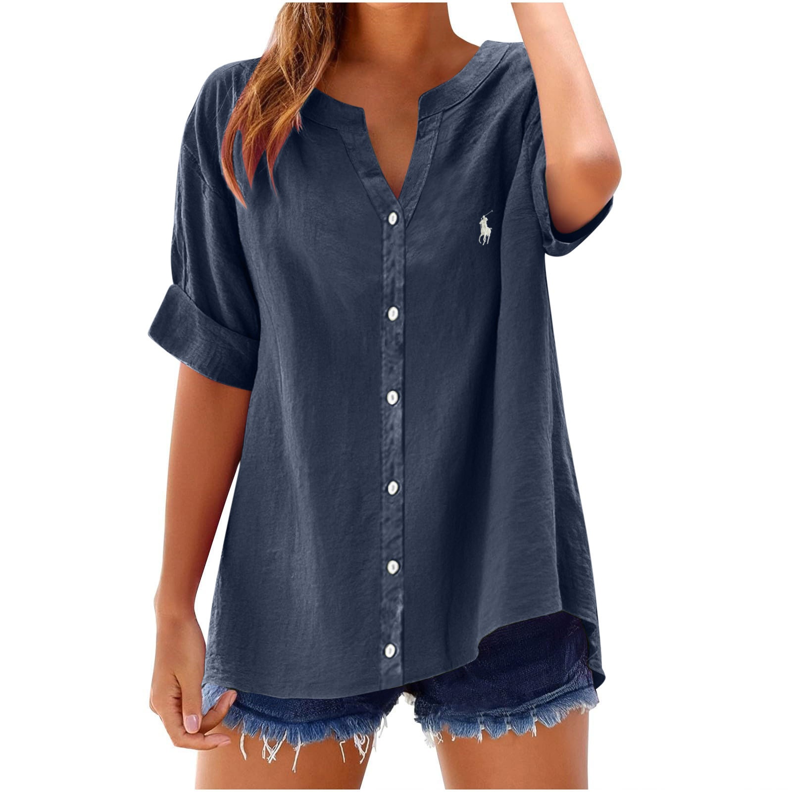 Ralph Lauren Women's stand up collar button T-shirt