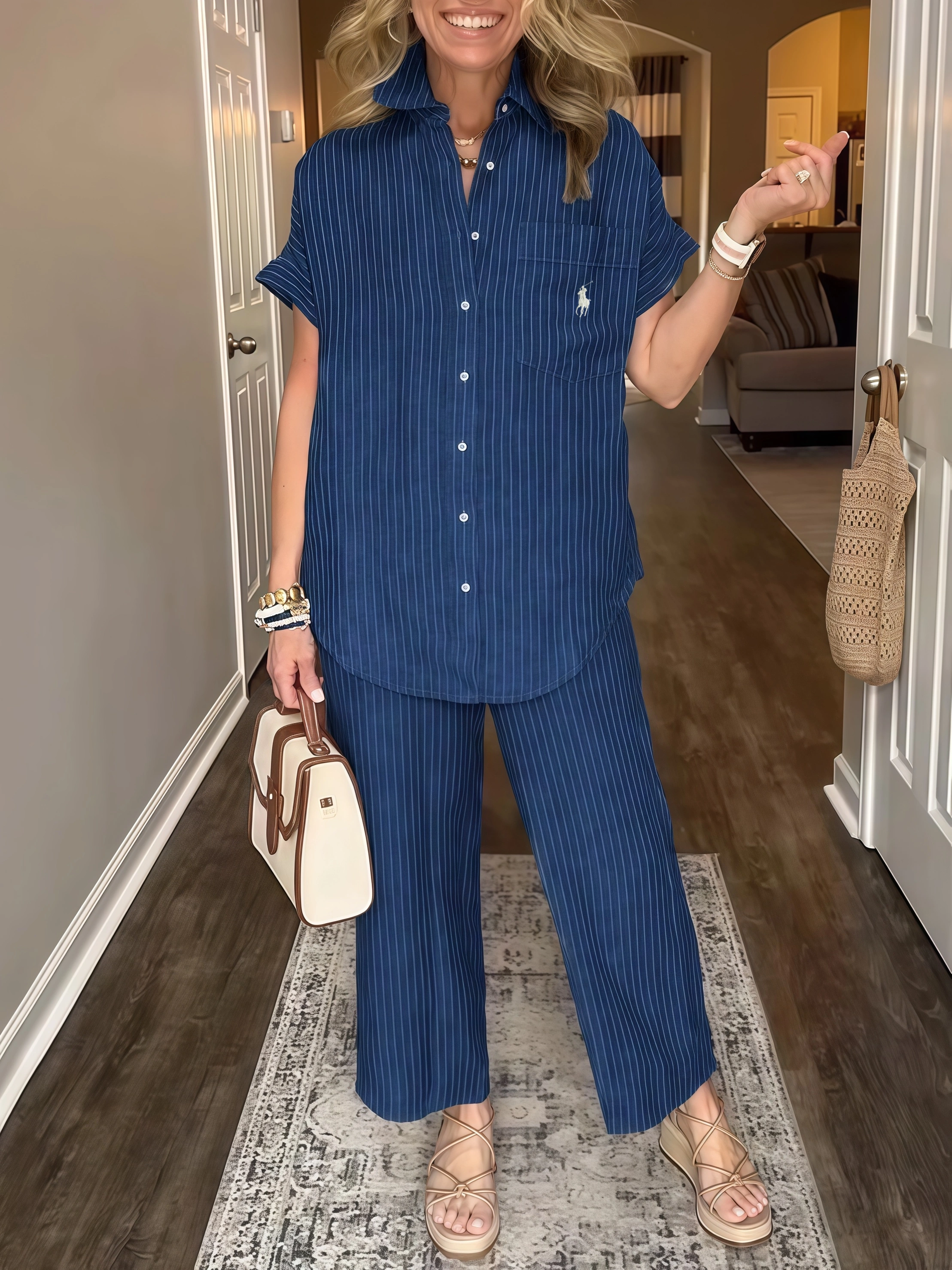 CLEARANCEš„Ralph Lauren Classic Striped Pocket Shirt Set (Buy 2 Freeshipping)