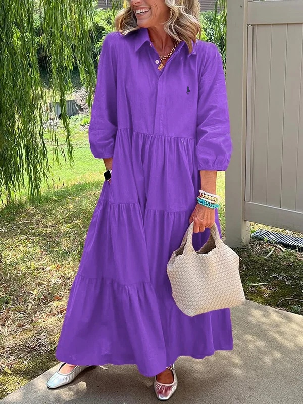 Ralph Lauren Women's Loose Cotton Linen Lapel Dress