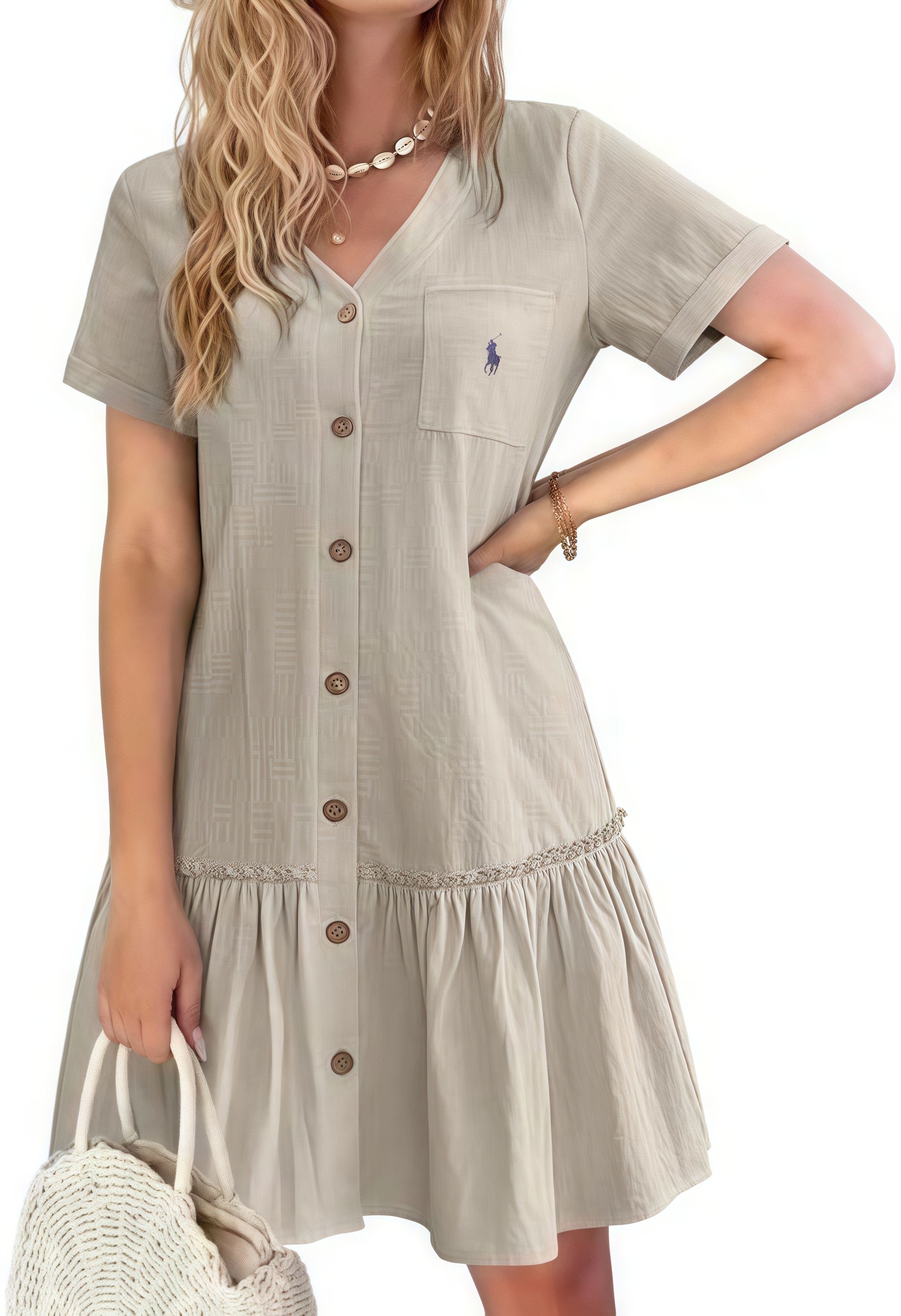 Ralph Lauren Cotton Linen Button-Down Tunic Dress