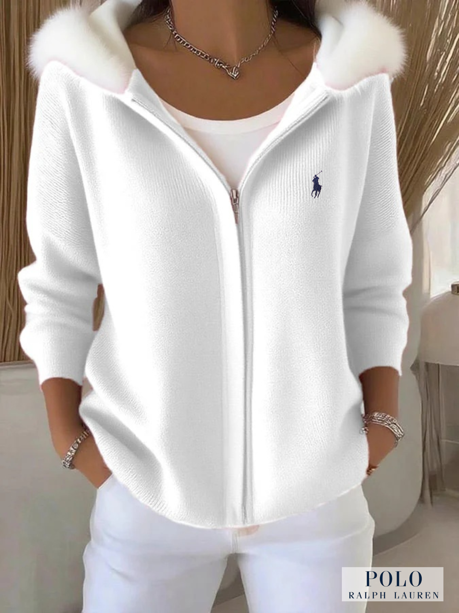 Ralph Lauren® Women's Zippered Casual Furry Hooded Sweatshirt  🩷Cancer Awareness Month Sale🩷