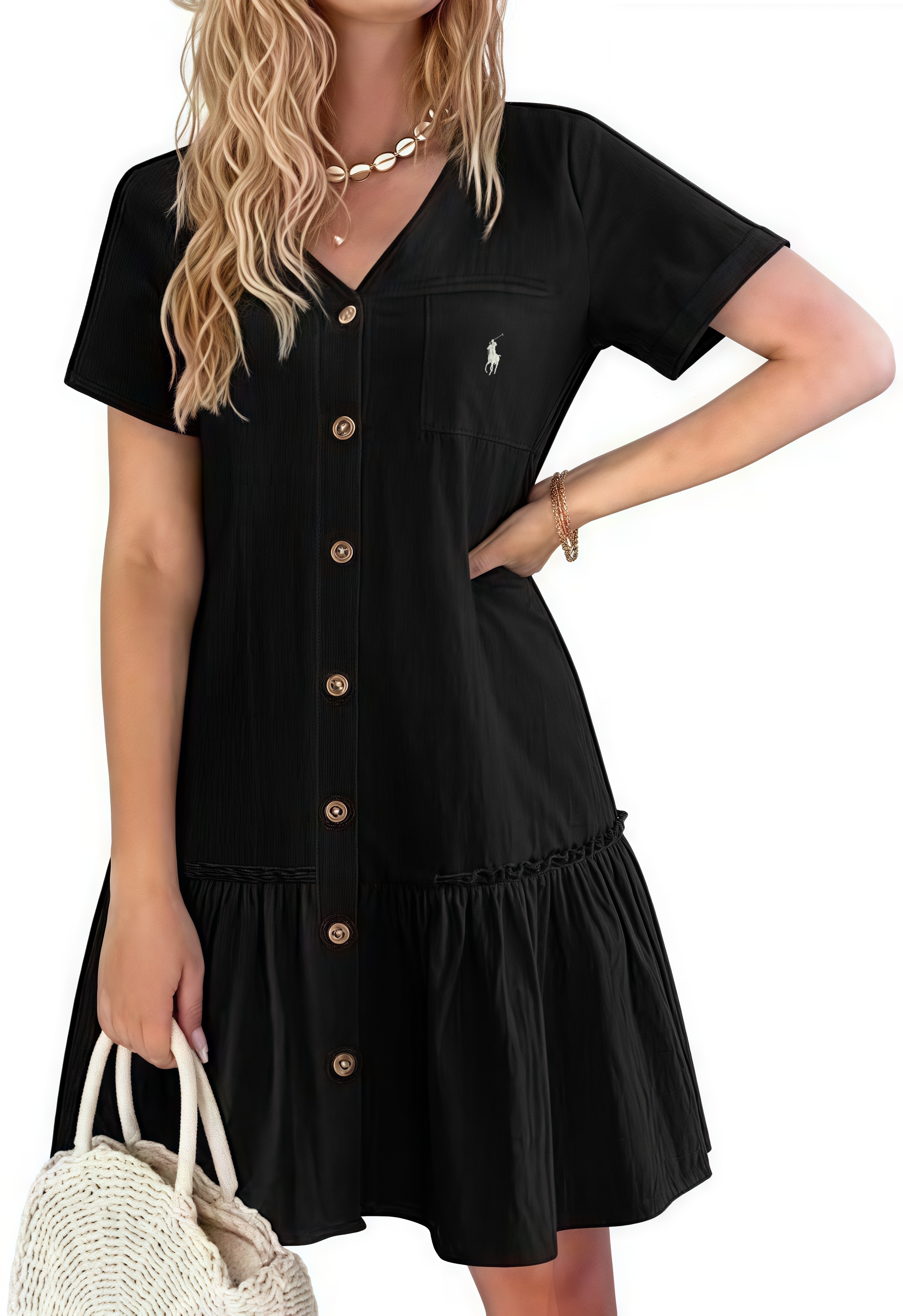 Ralph Lauren Cotton Linen Button-Down Tunic Dress