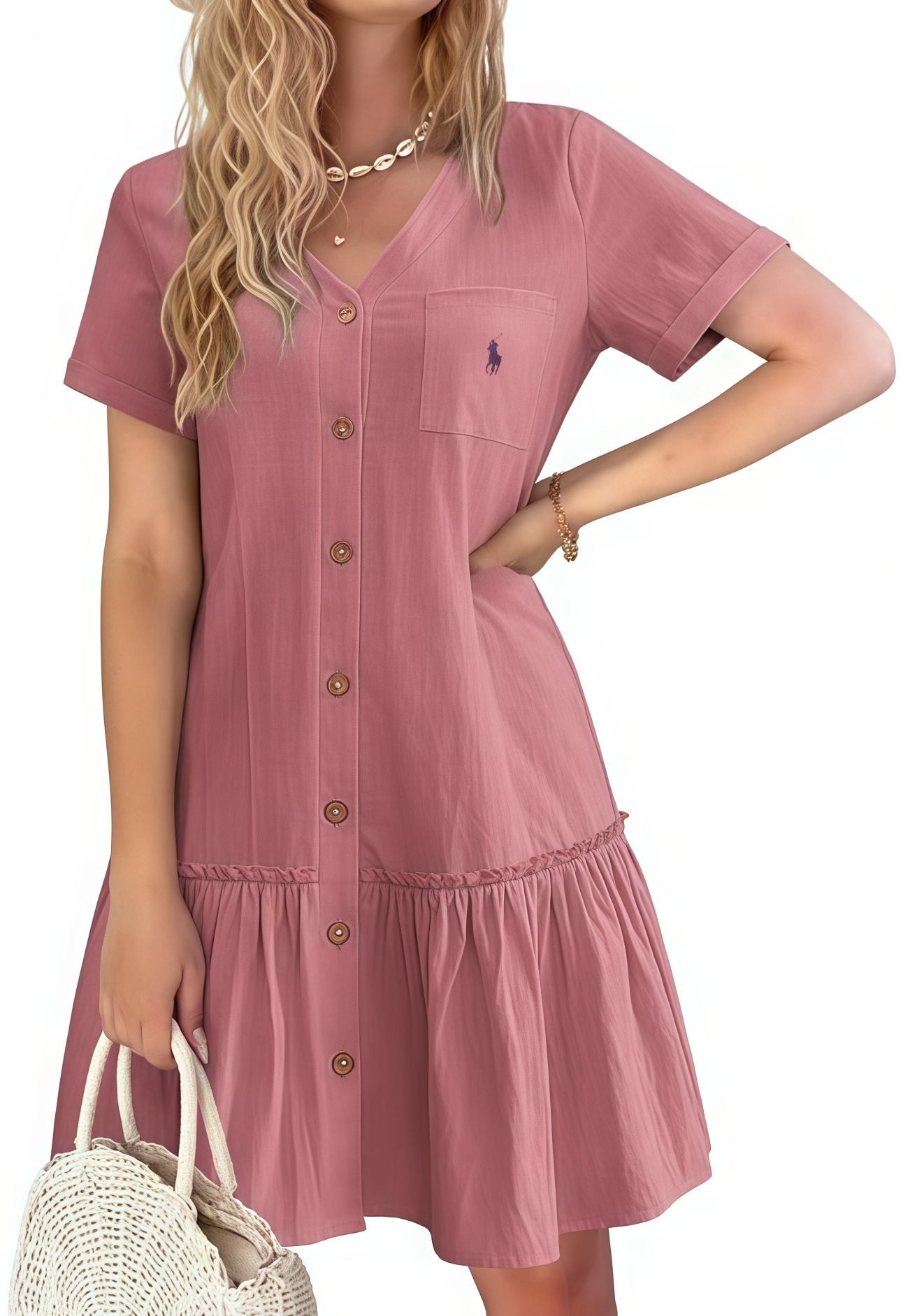 Ralph Lauren Cotton Linen Button-Down Tunic Dress