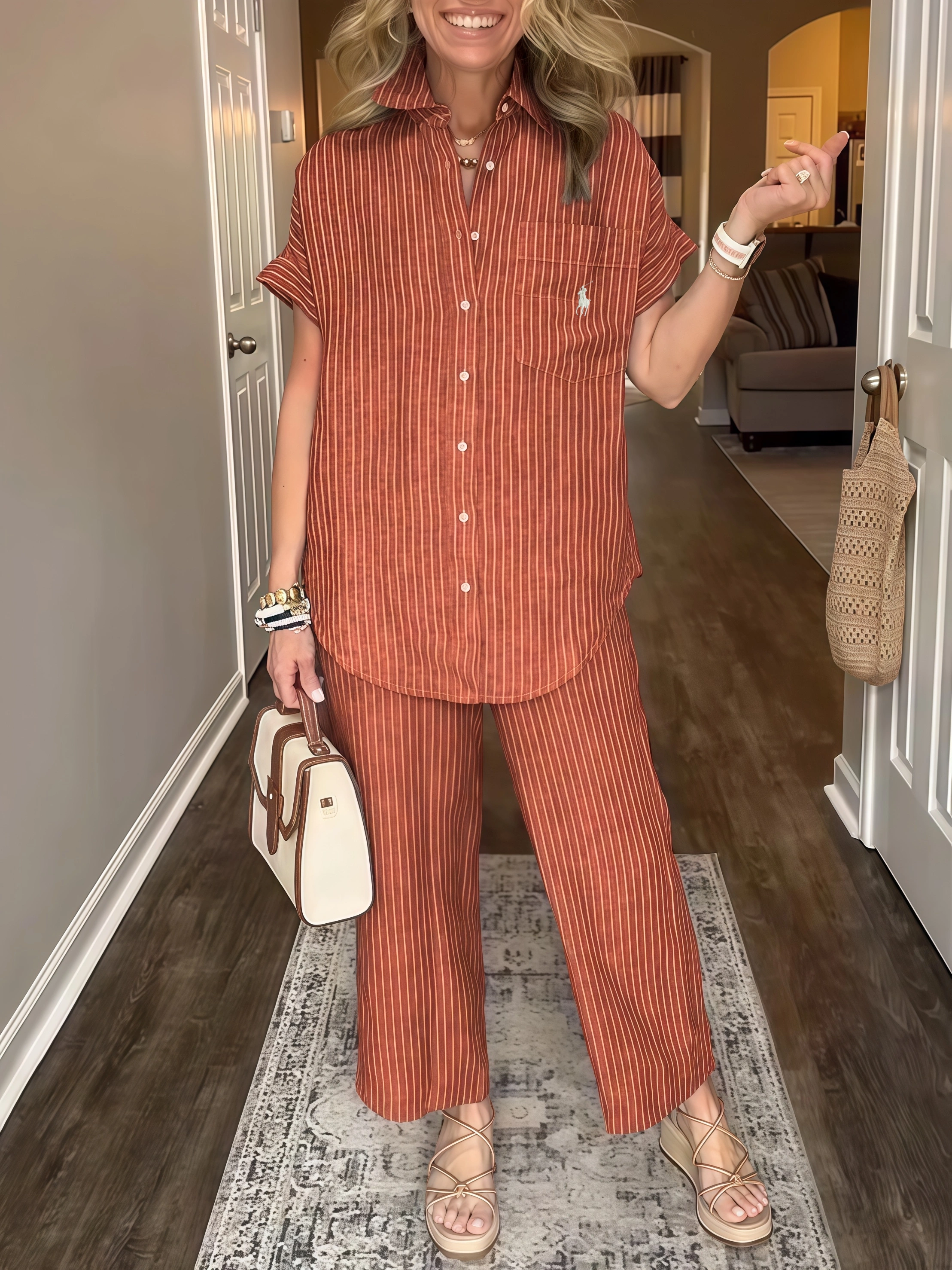 CLEARANCEš„Ralph Lauren Classic Striped Pocket Shirt Set (Buy 2 Freeshipping)