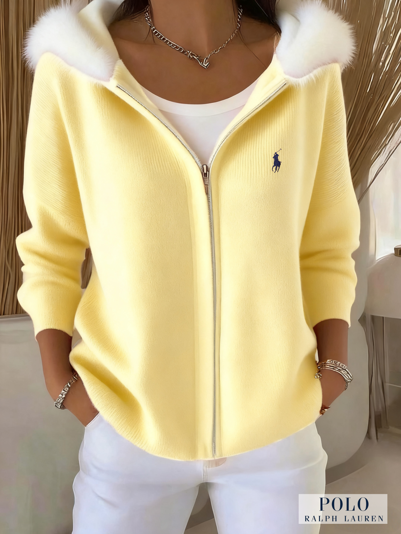 Ralph Lauren® Women's Zippered Casual Furry Hooded Sweatshirt  🩷Cancer Awareness Month Sale🩷