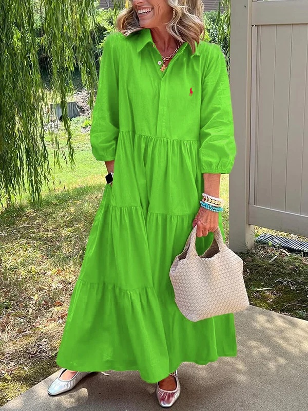 Ralph Lauren Women's Loose Cotton Linen Lapel Dress