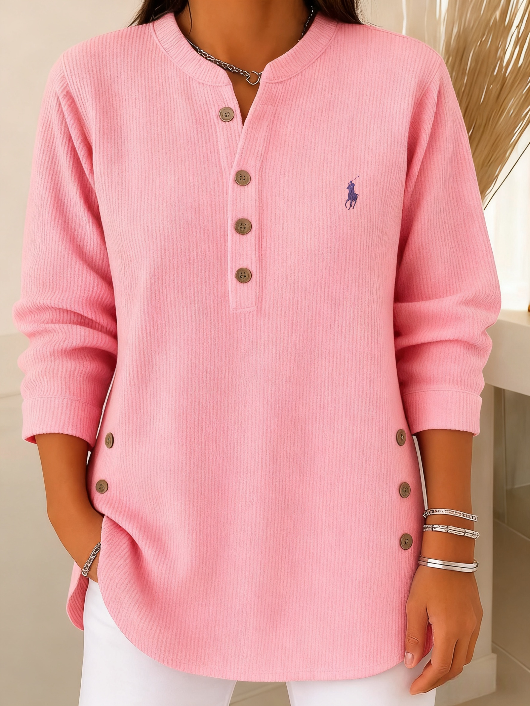 Ralph Lauren Women's Soft Solid Color Henley Collar Sweater