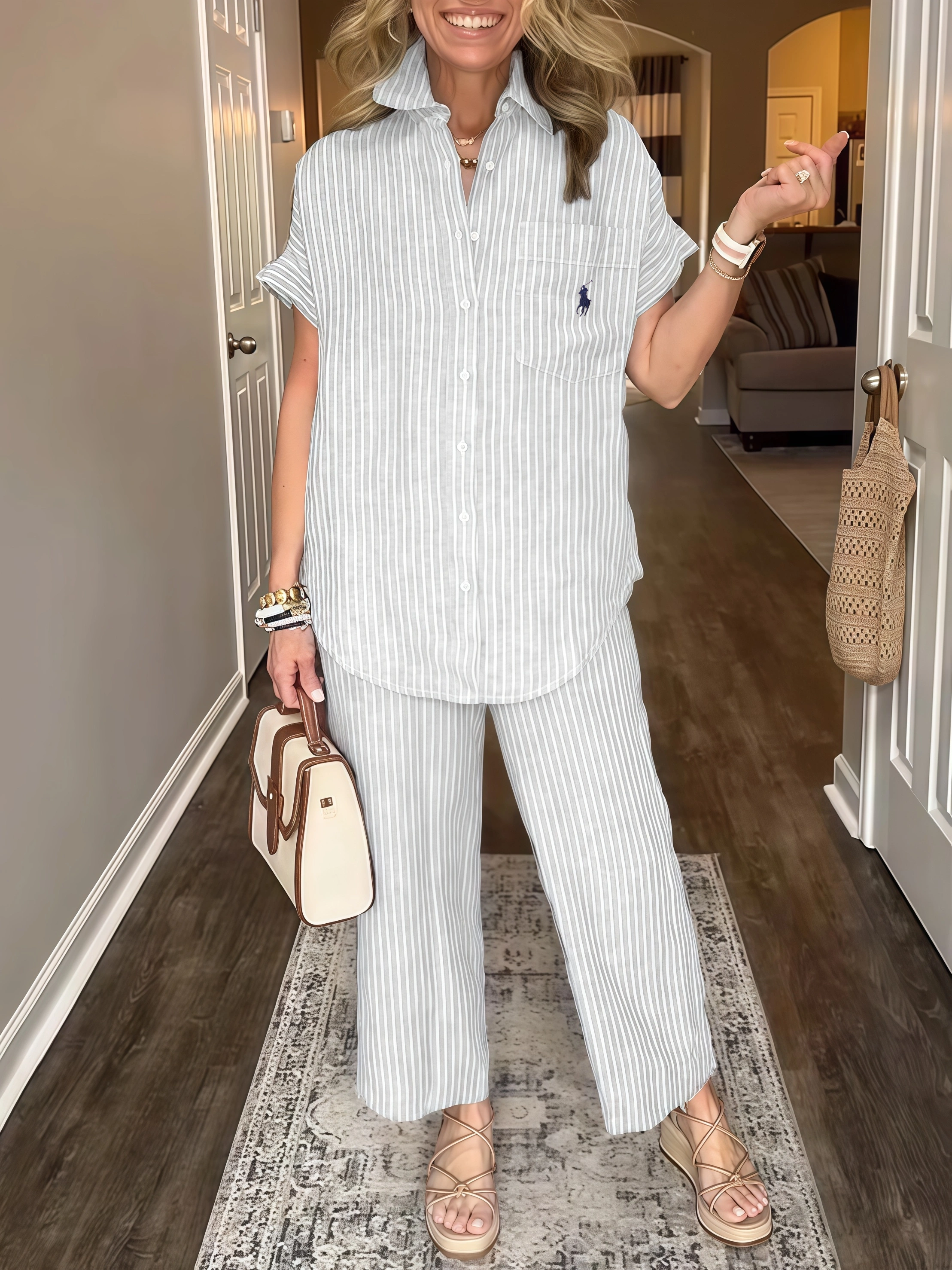 CLEARANCEš„Ralph Lauren Classic Striped Pocket Shirt Set (Buy 2 Freeshipping)