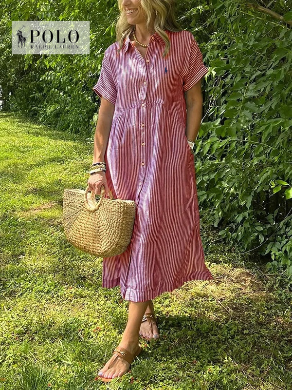 Ralph Lauren Striped Lapel Button Down Shirt Dress
