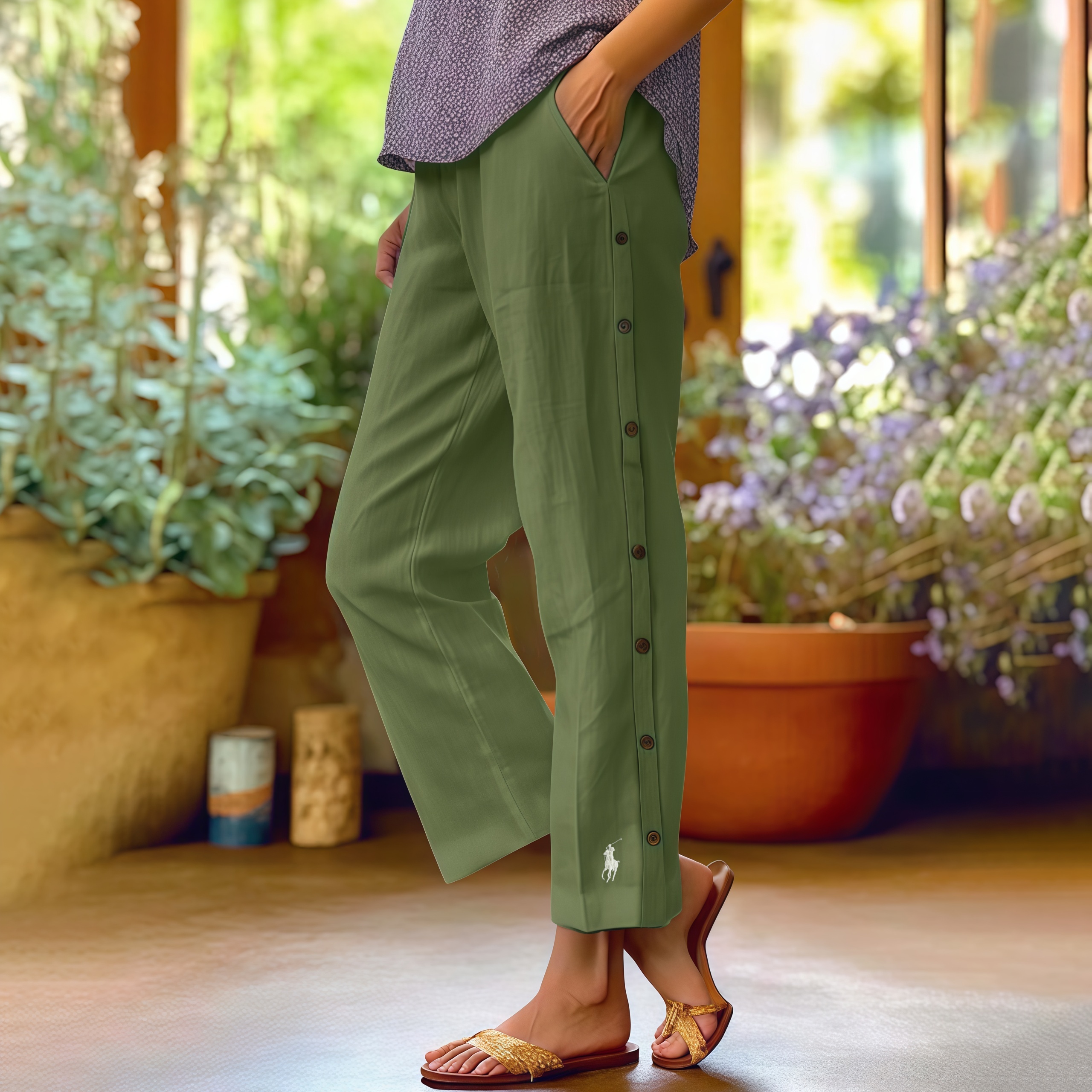 Women's Linen Beach Side-Buttoned Closure Pants (BUY 2 FREESHIPPING)