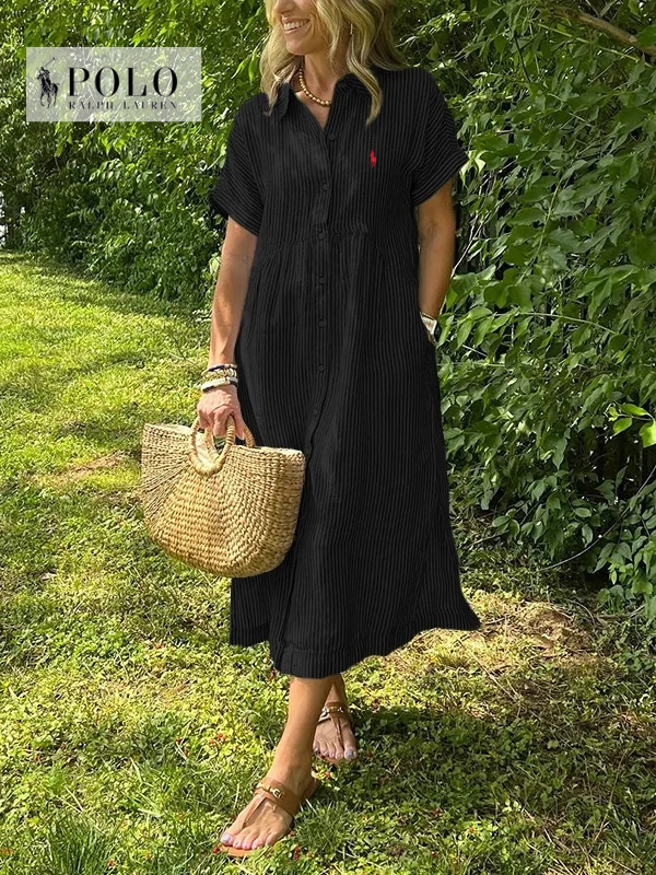 Ralph Lauren Striped Lapel Button Down Shirt Dress