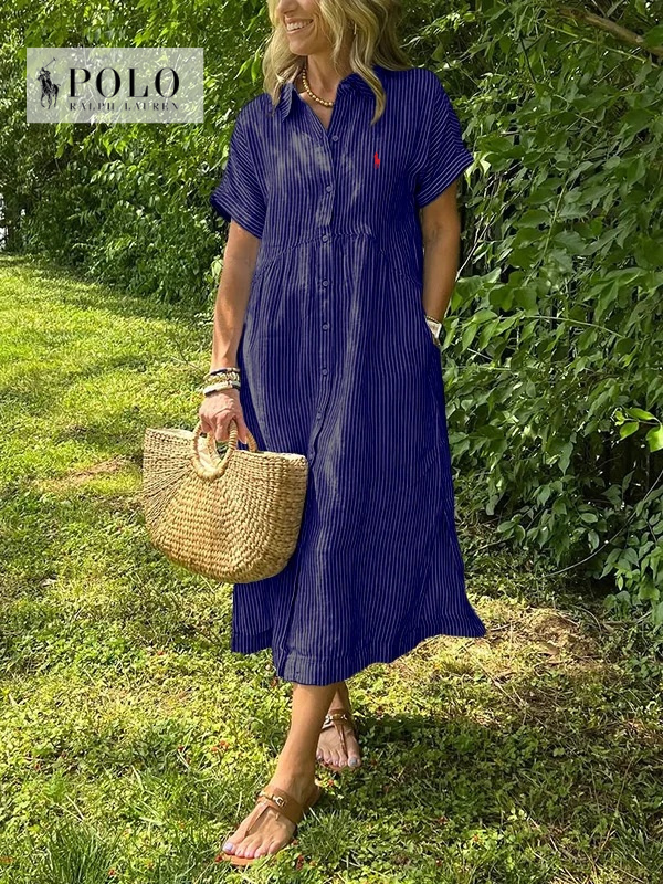 Ralph Lauren Striped Lapel Button Down Shirt Dress