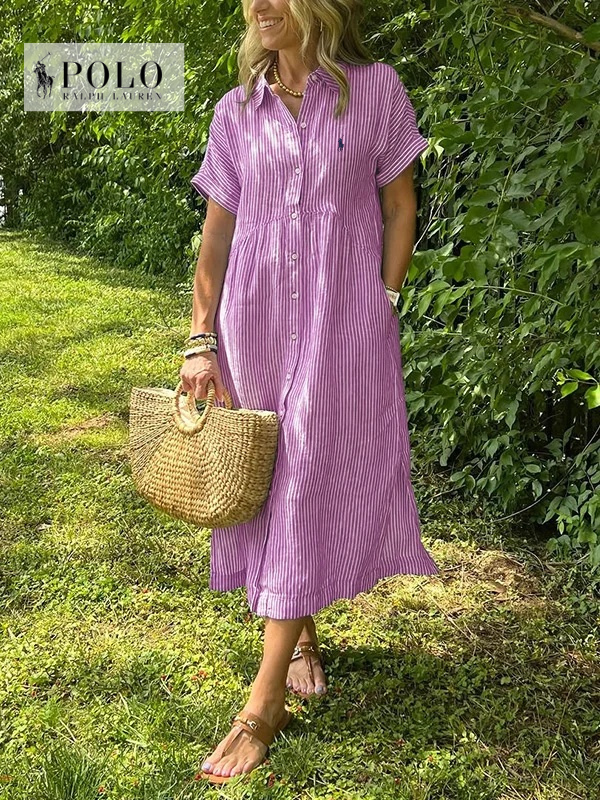 Ralph Lauren Striped Lapel Button Down Shirt Dress