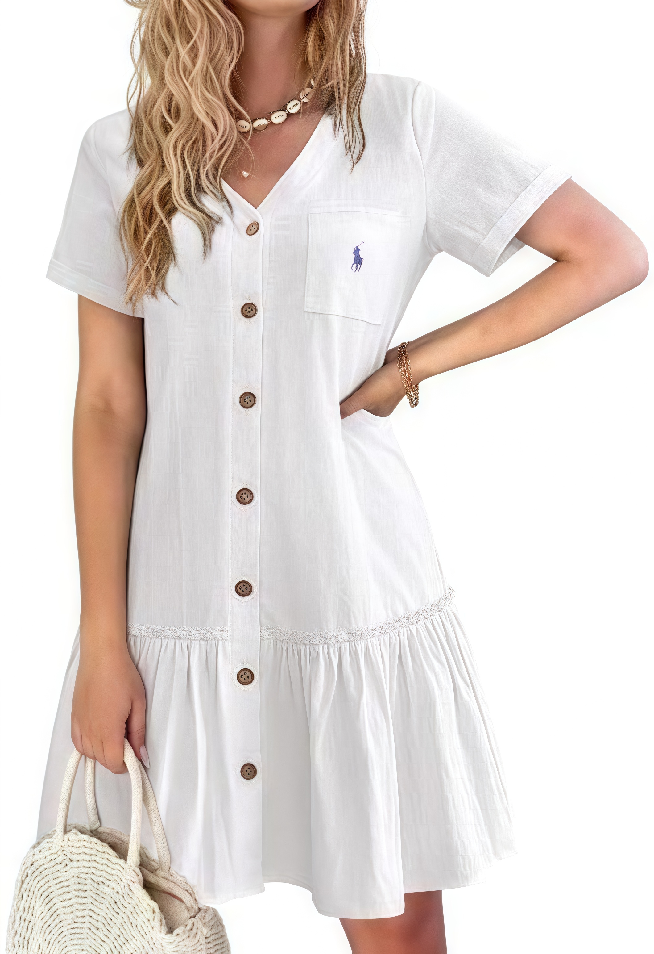 Ralph Lauren Cotton Linen Button-Down Tunic Dress