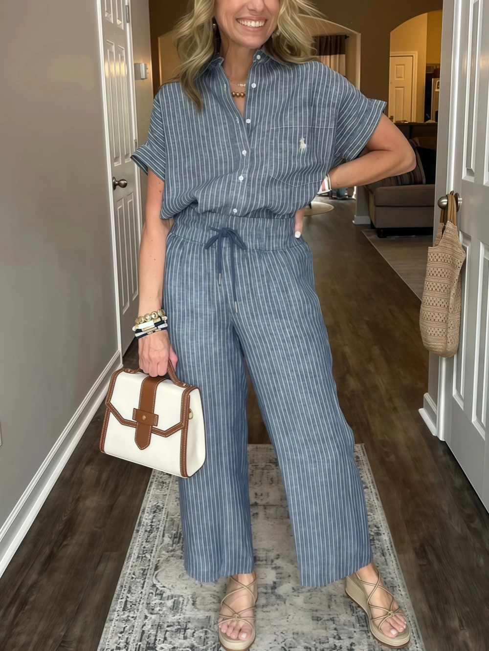 LIQUIDACIÓN🔥Conjunto de camisa clásica a rayas con bolsillo Ralph Lauren (Compra 2 con envío gratis)