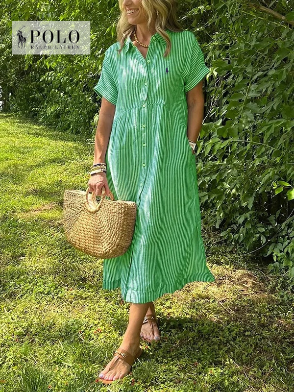 Ralph Lauren Striped Lapel Button Down Shirt Dress