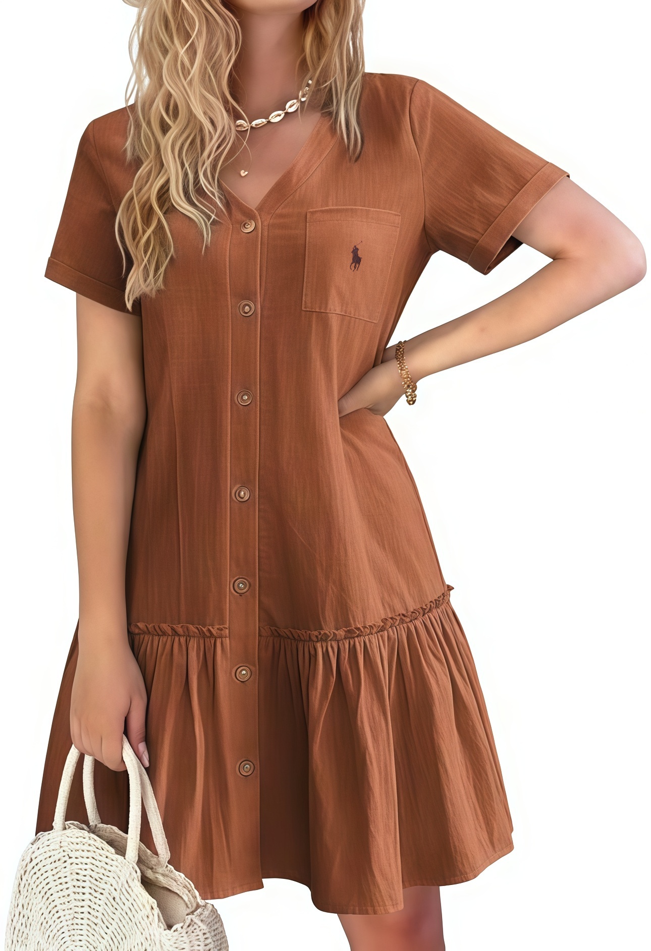 Ralph Lauren Cotton Linen Button-Down Tunic Dress