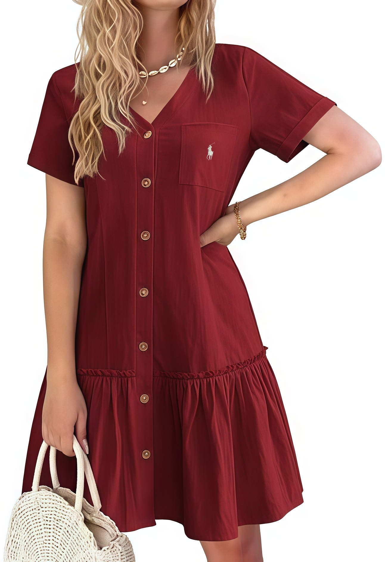 Ralph Lauren Cotton Linen Button-Down Tunic Dress