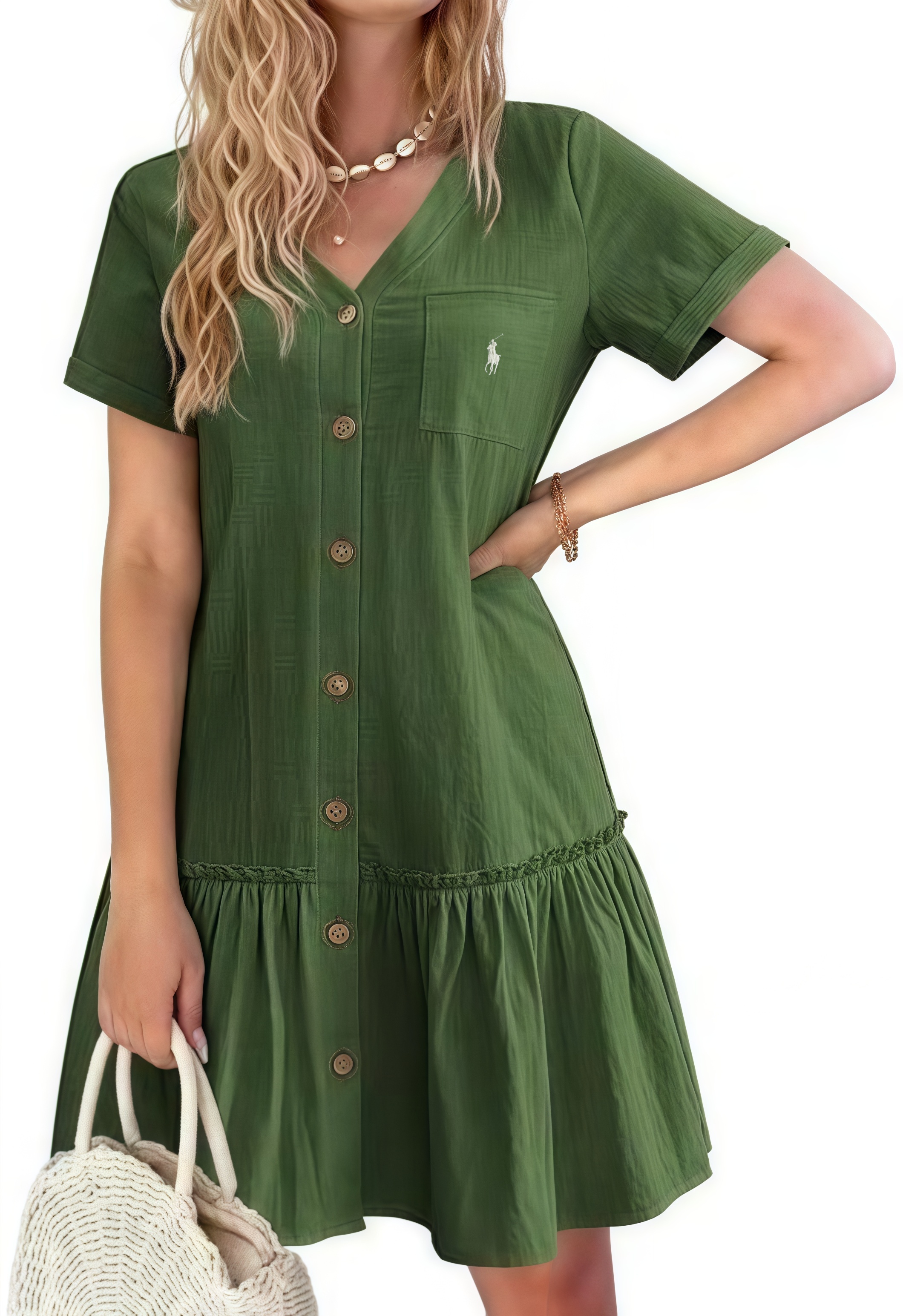 Ralph Lauren Cotton Linen Button-Down Tunic Dress