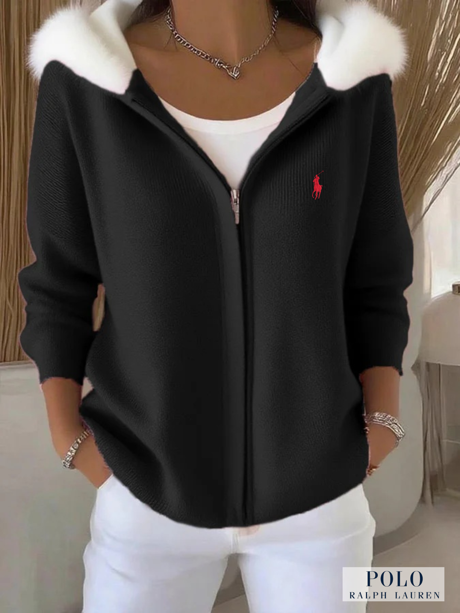 Ralph Lauren® Women's Zippered Casual Furry Hooded Sweatshirt  🩷Cancer Awareness Month Sale🩷