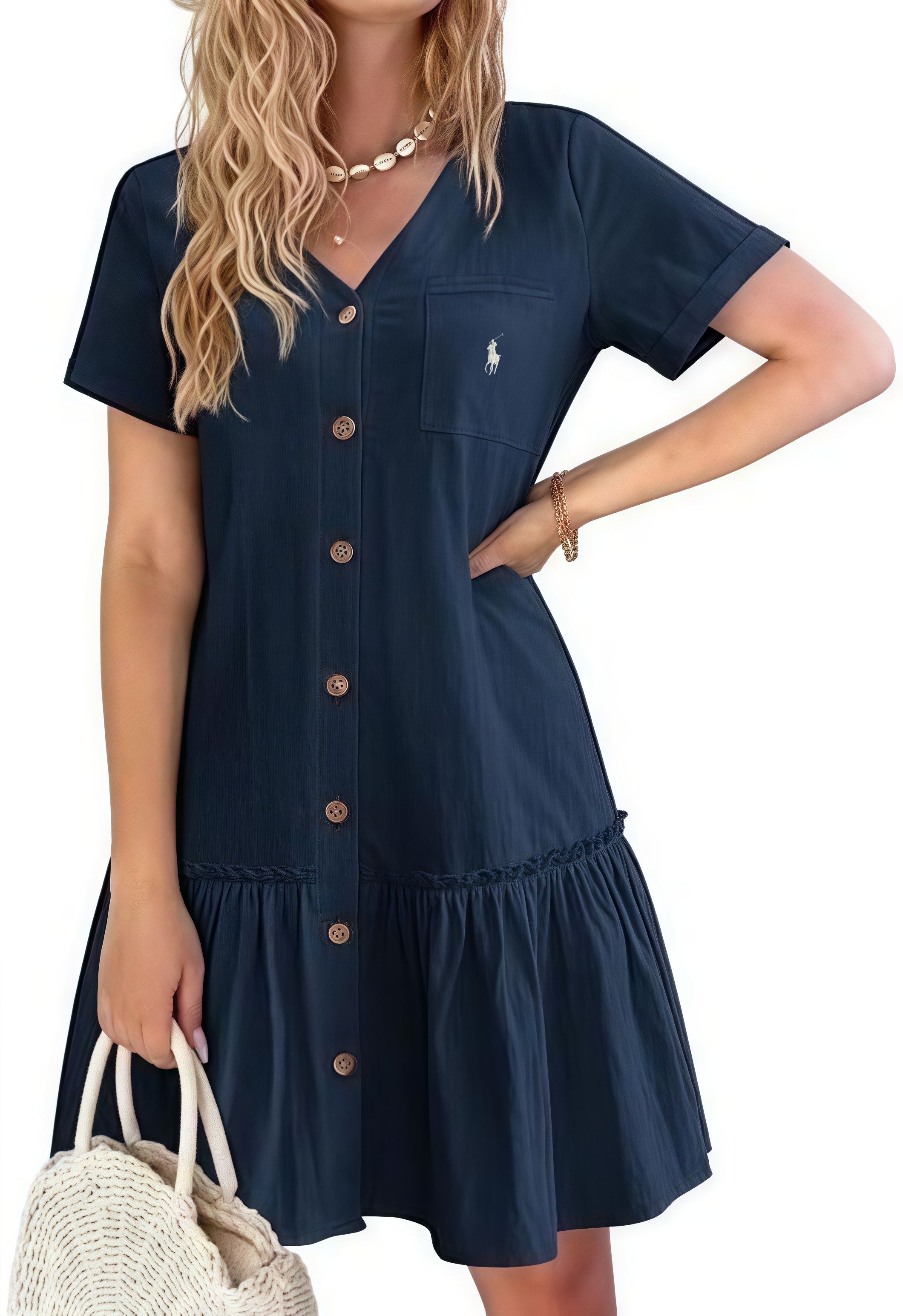 Ralph Lauren Cotton Linen Button-Down Tunic Dress