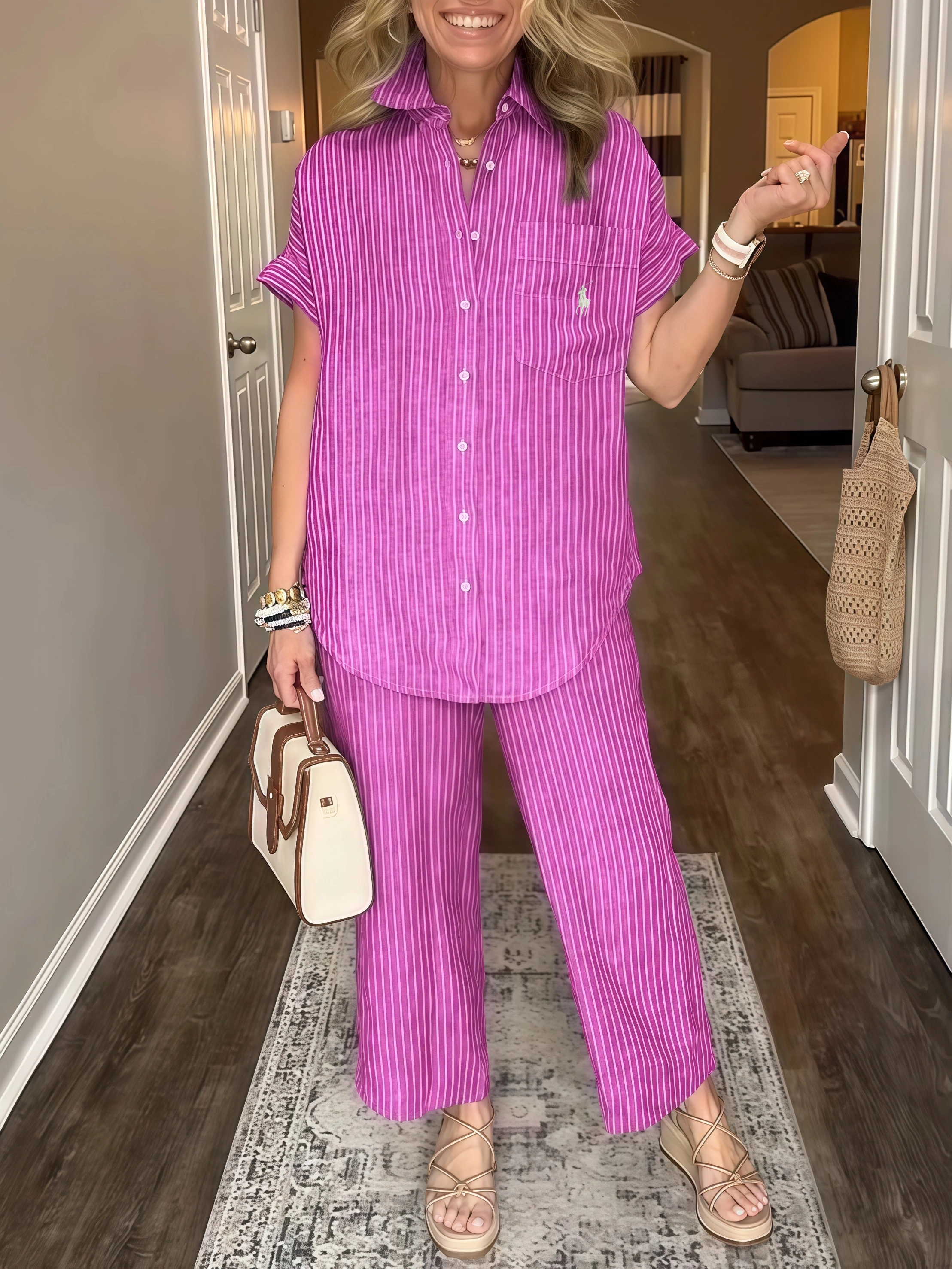 CLEARANCEš„Ralph Lauren Classic Striped Pocket Shirt Set (Buy 2 Freeshipping)