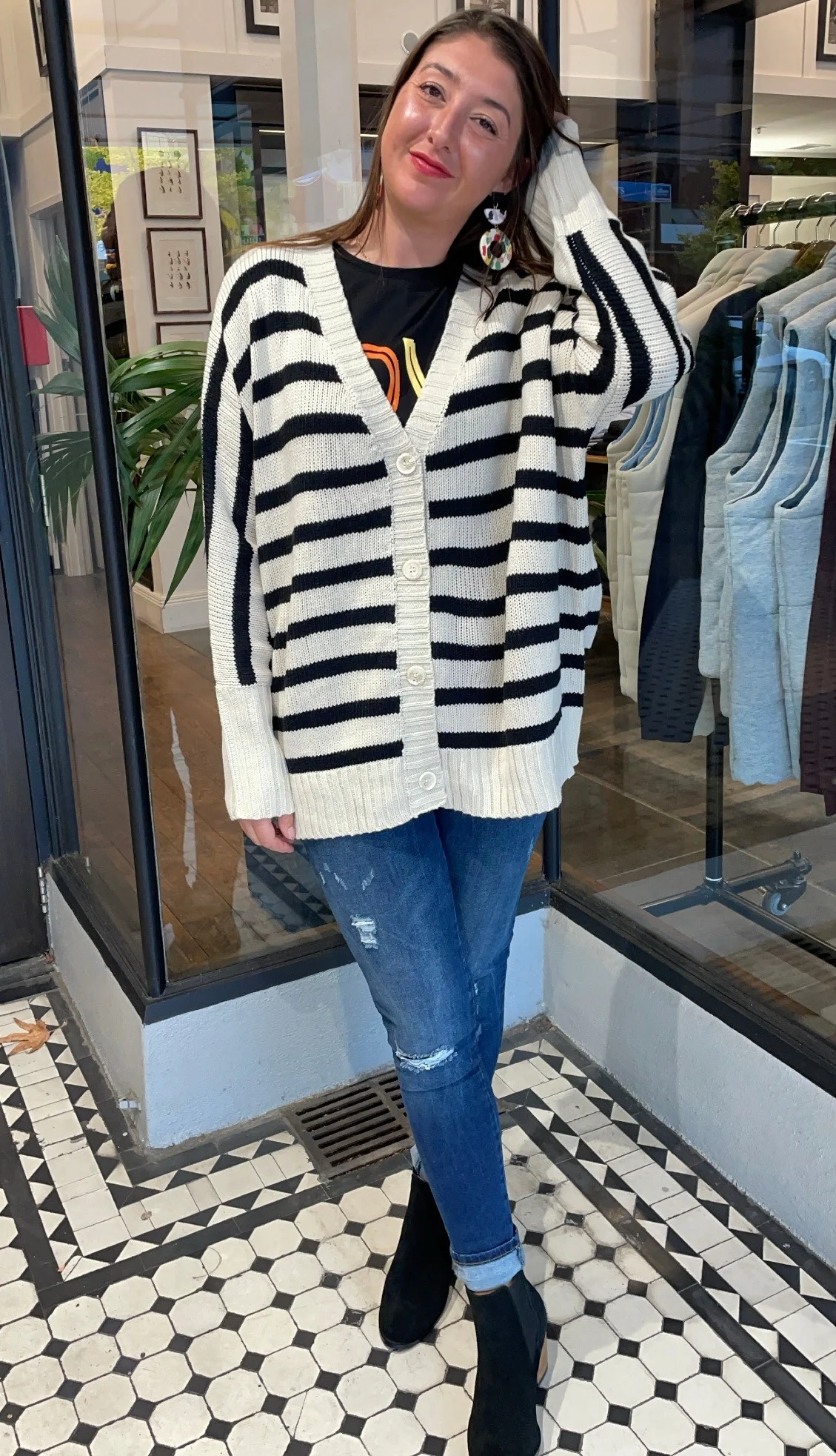 Layday Stripe Cardi Black
