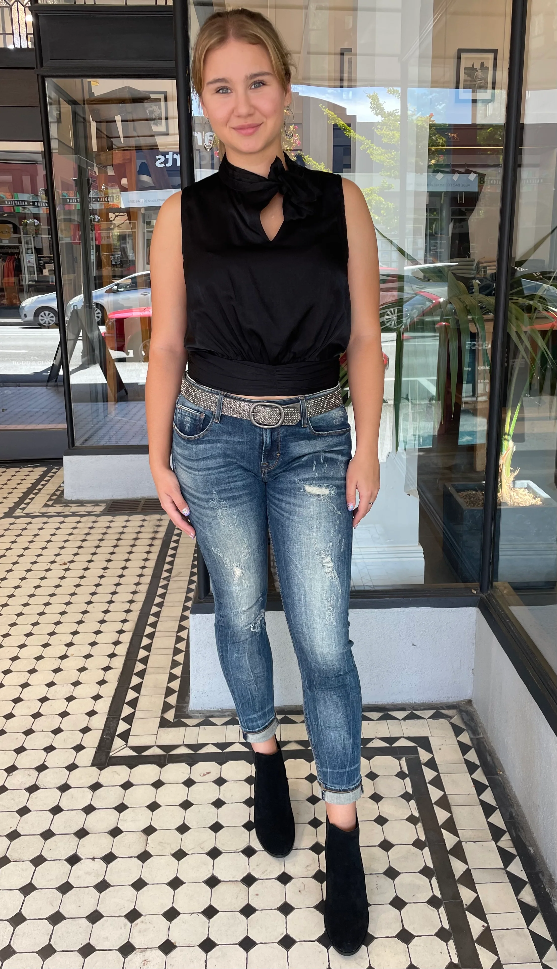 Hazel Tie Neck Top Black