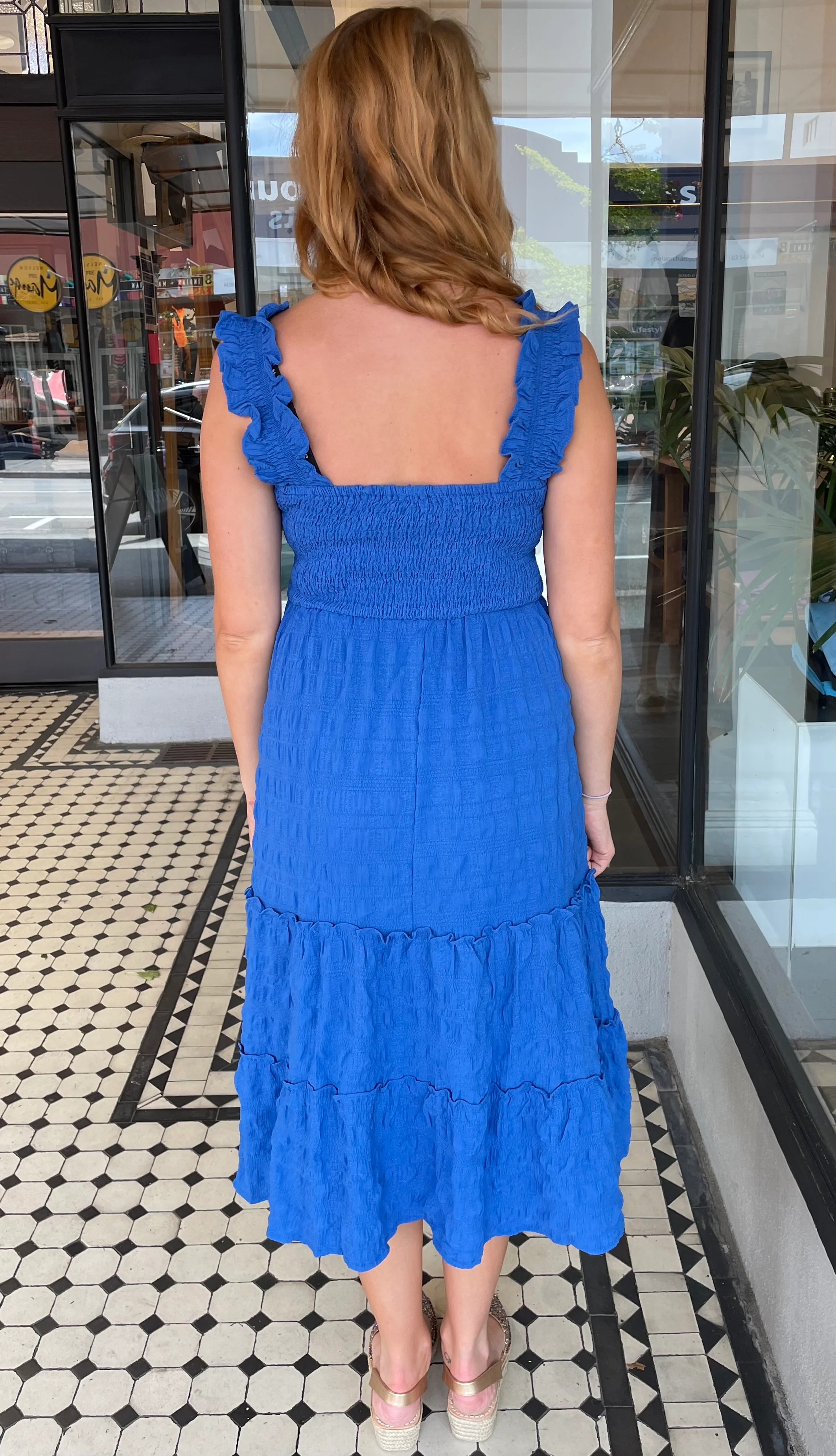 Nikki Smocked Bodice Dress Blue