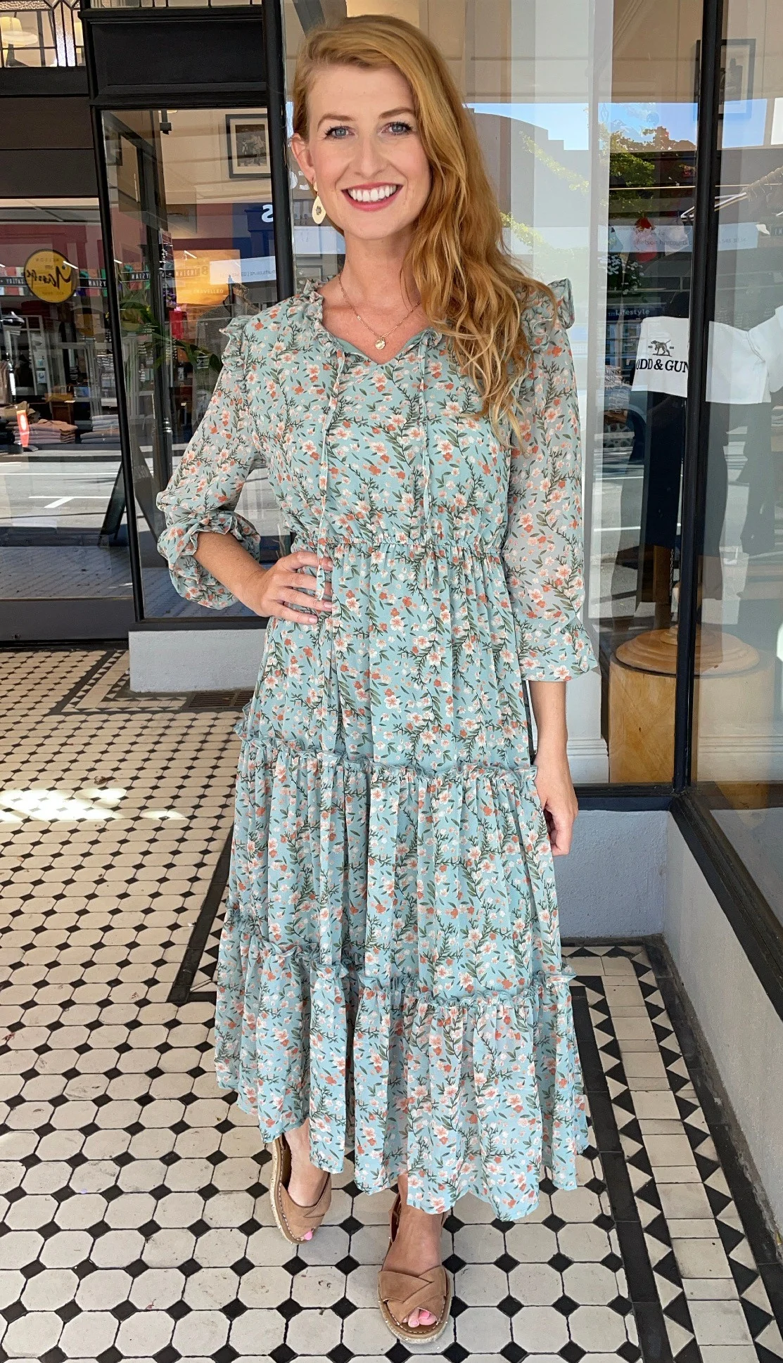 Fran Ruffle Shoulder Midi Dress Sage