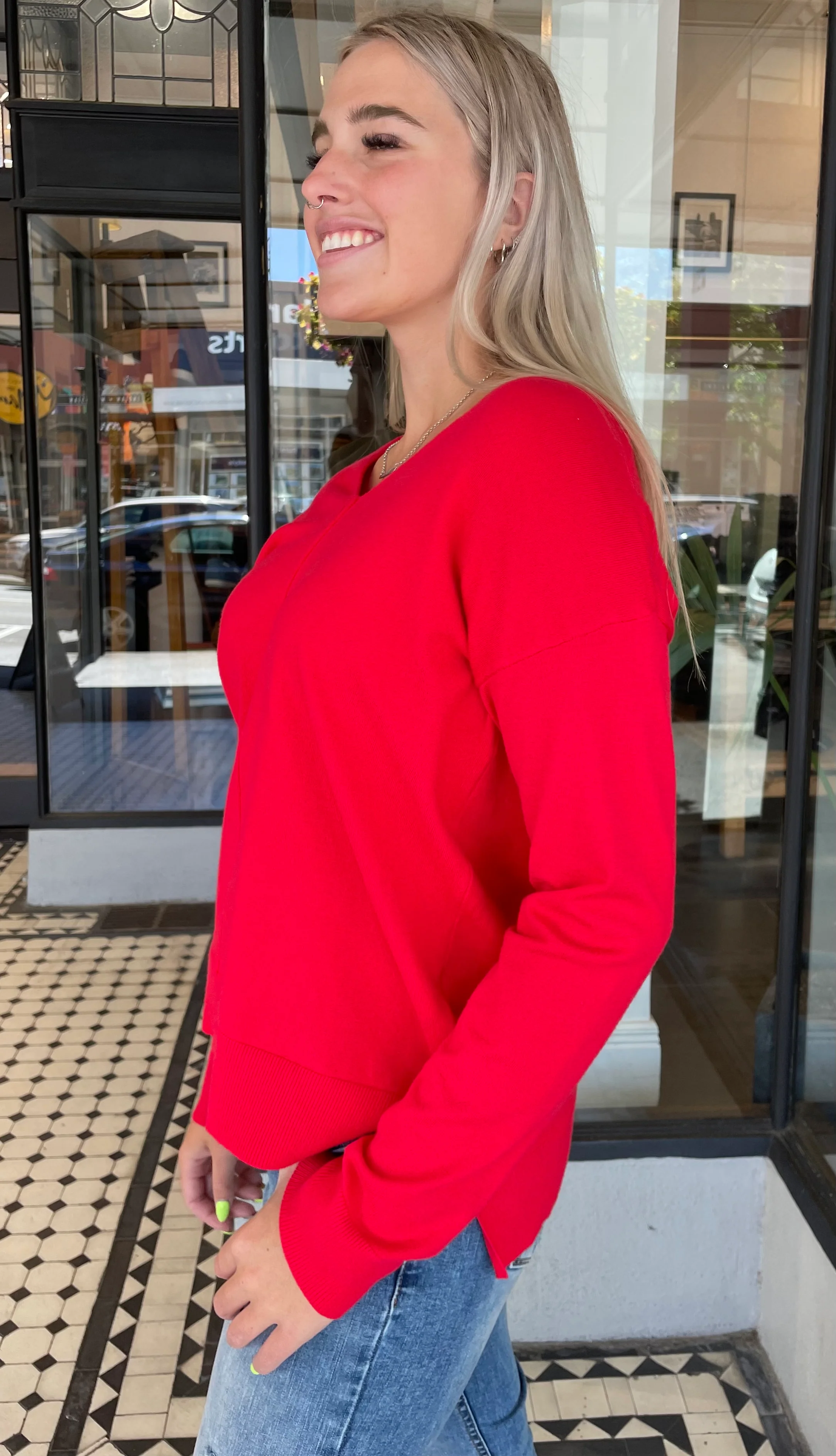 Rachel V-Neck Knit Top Tomato