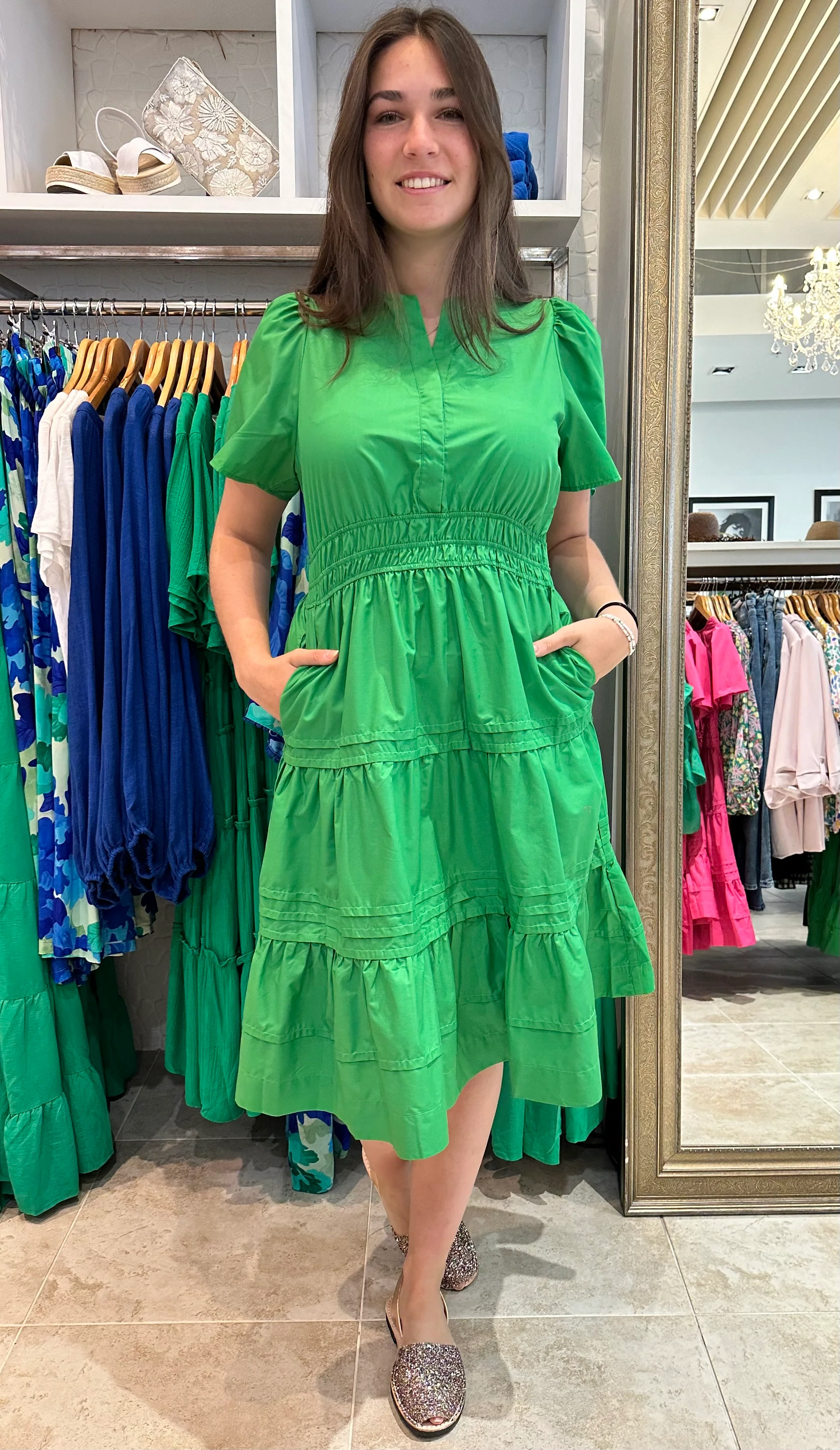 Tilly Tiered Dress Kelly Green