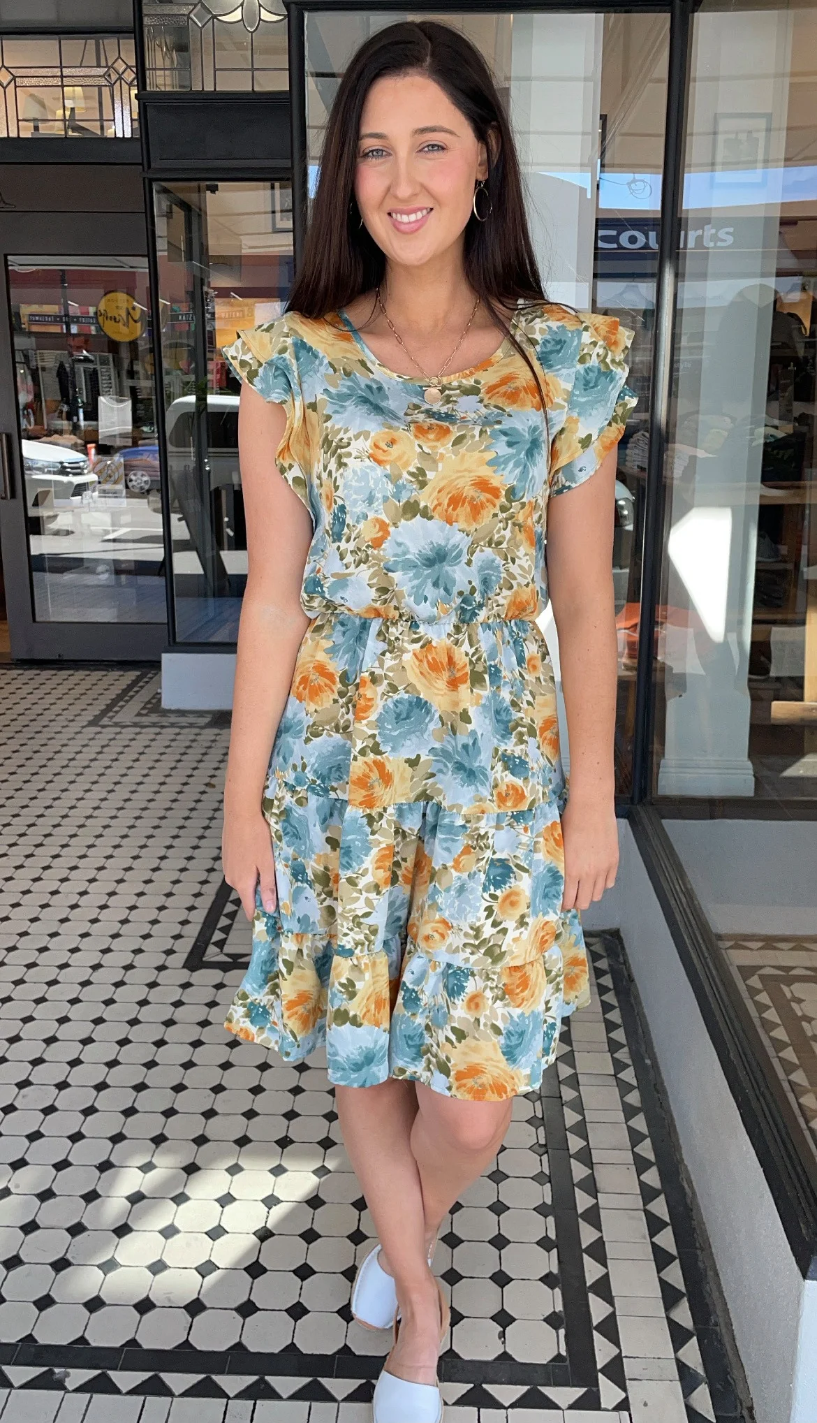 Misha Ruffle Sleeve Tiered Dress Blue