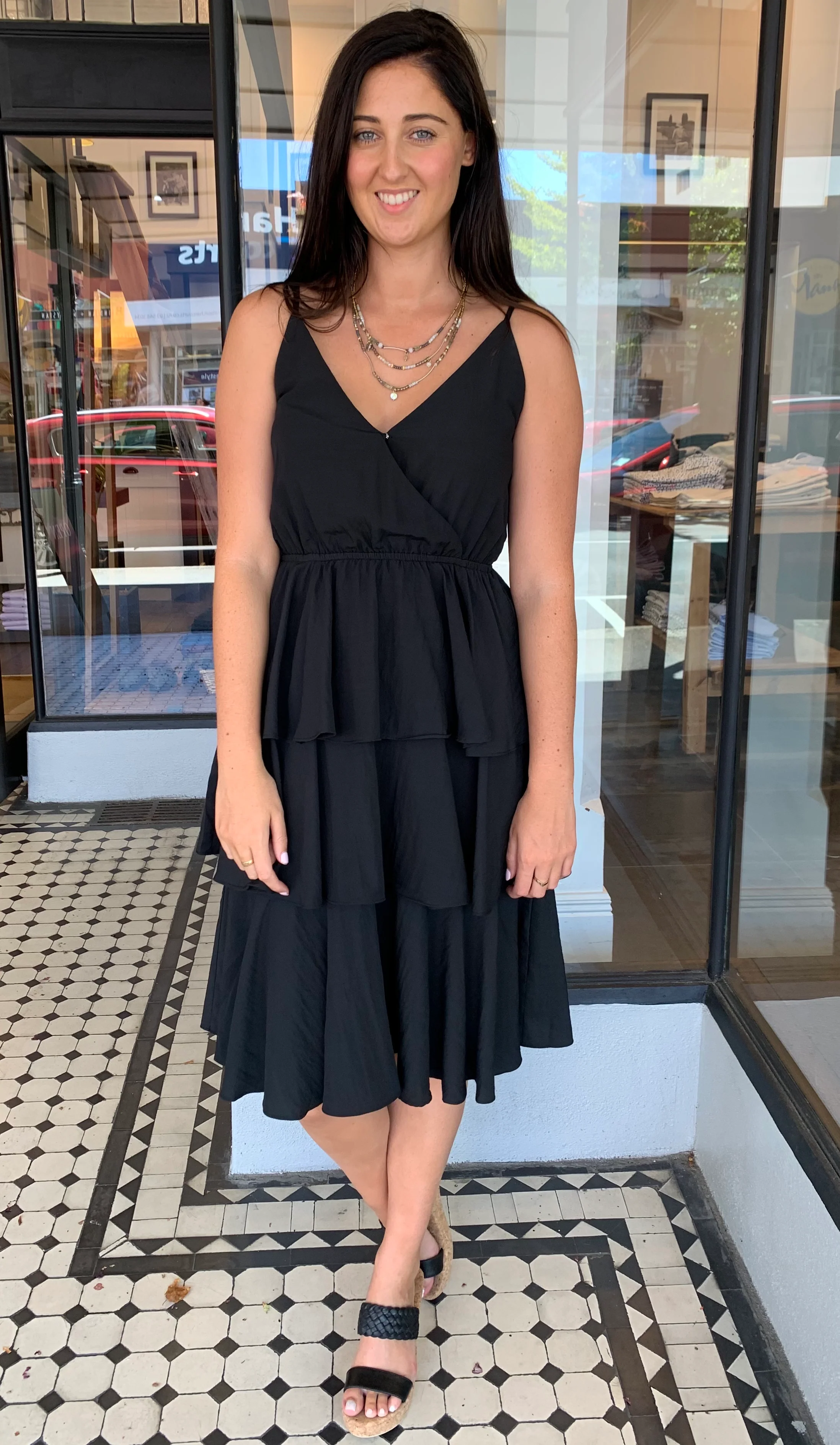 Lexi Tiered Midi Dress Black