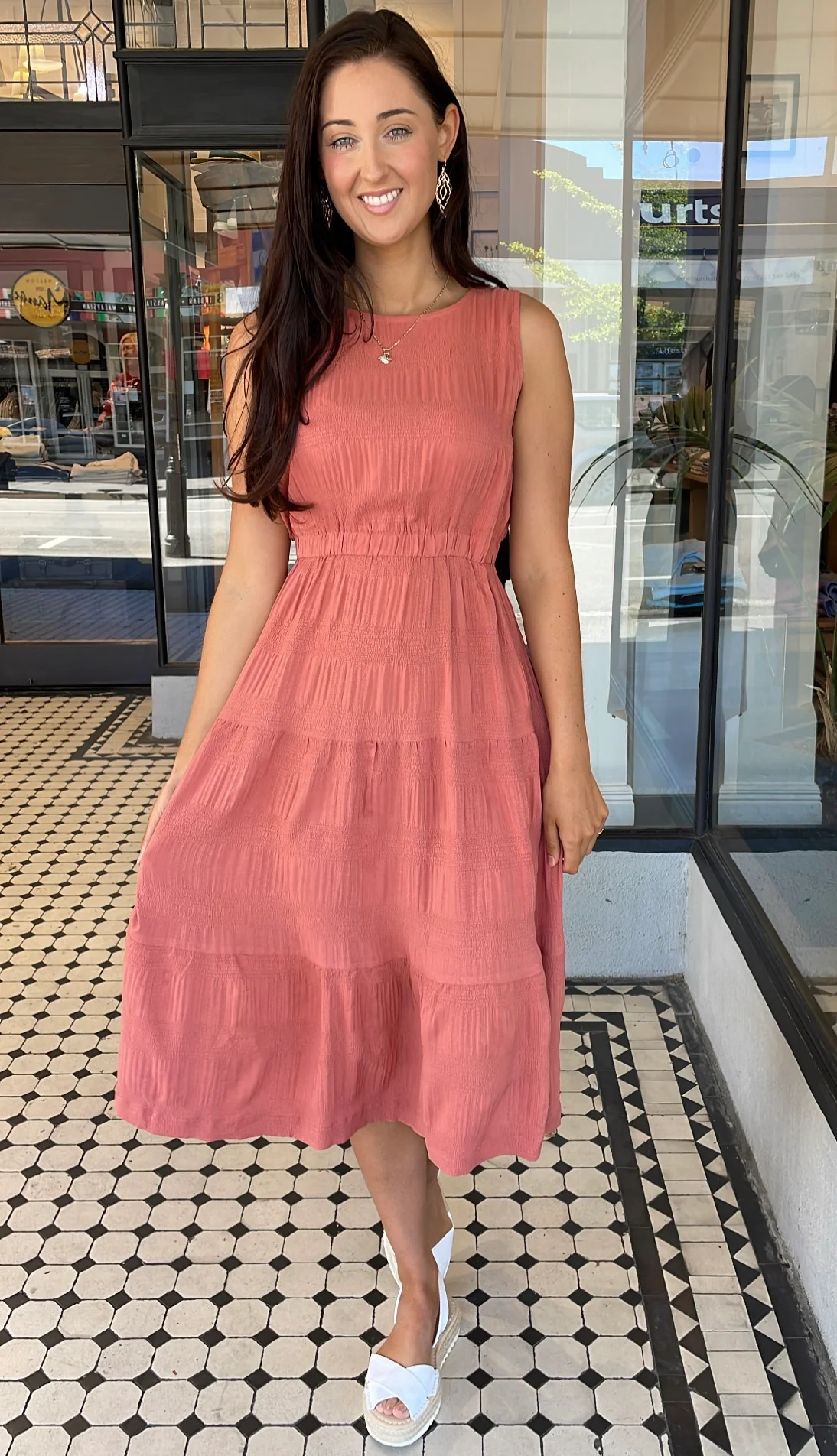 Kym Cutout Back Tiered Midi Dress Clay